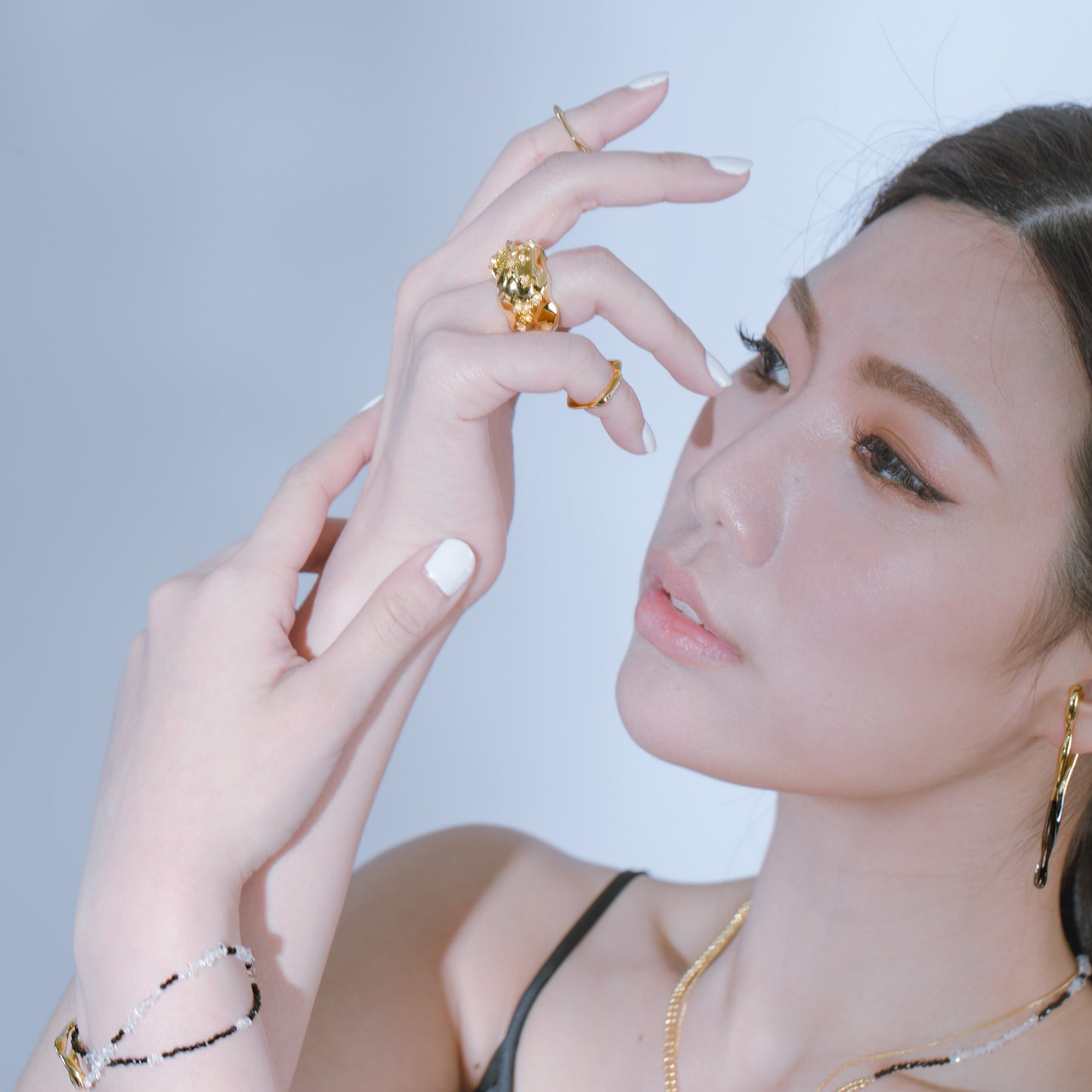 Space Ice - Herkimer Diamond Ring / Ear Cuff (18K Gold Plated)