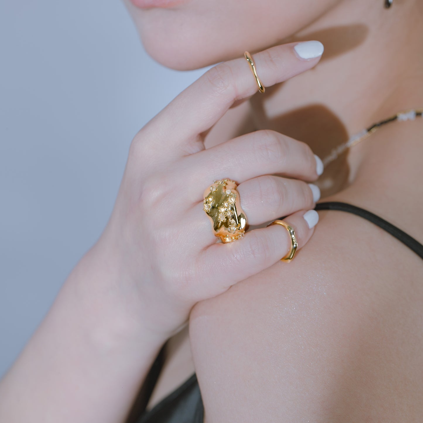 Space Ice - Herkimer Diamond Ring / Ear Cuff (18K Gold Plated)