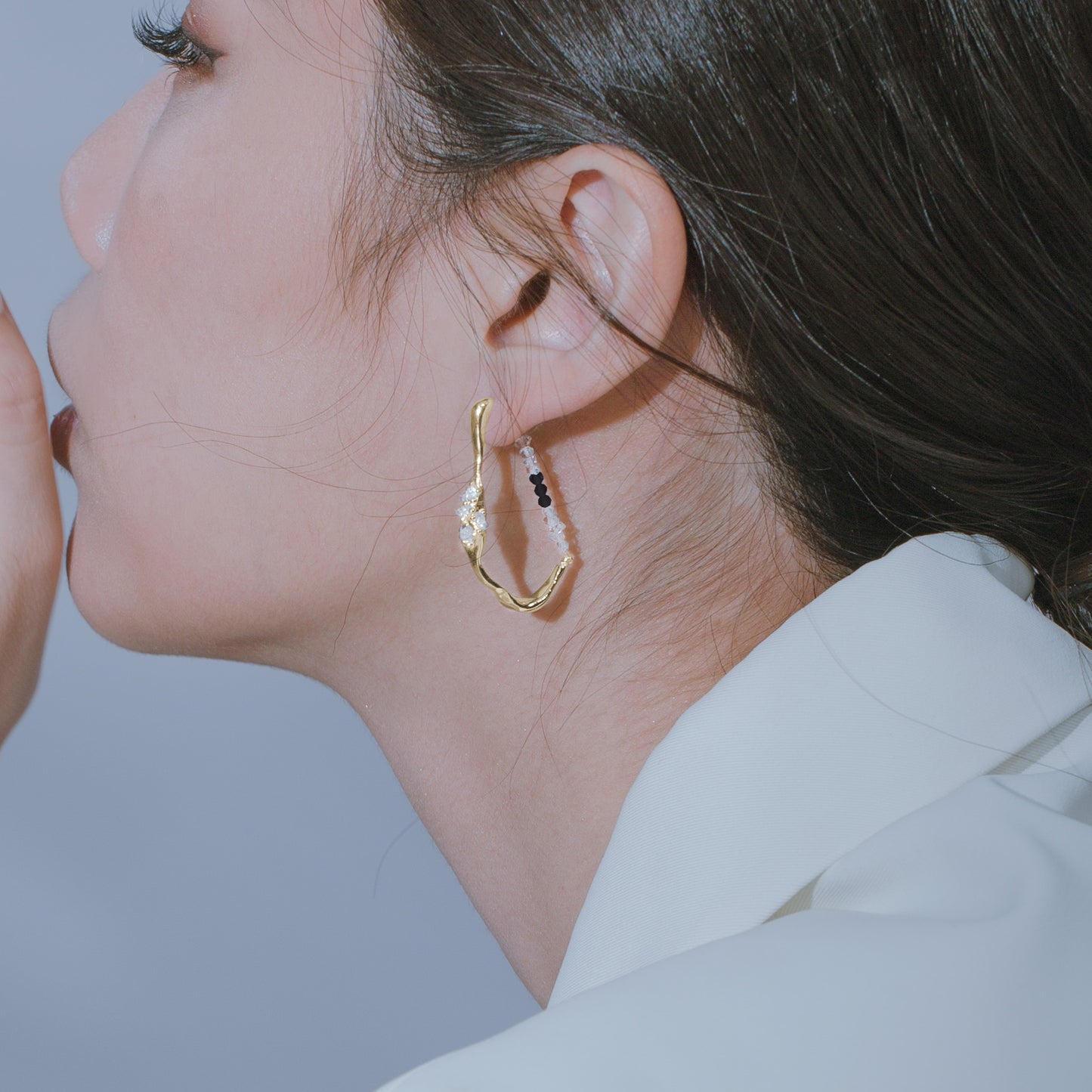 Space Ice - Herkimer Diamond Hoop Earrings (18K Gold Plated)