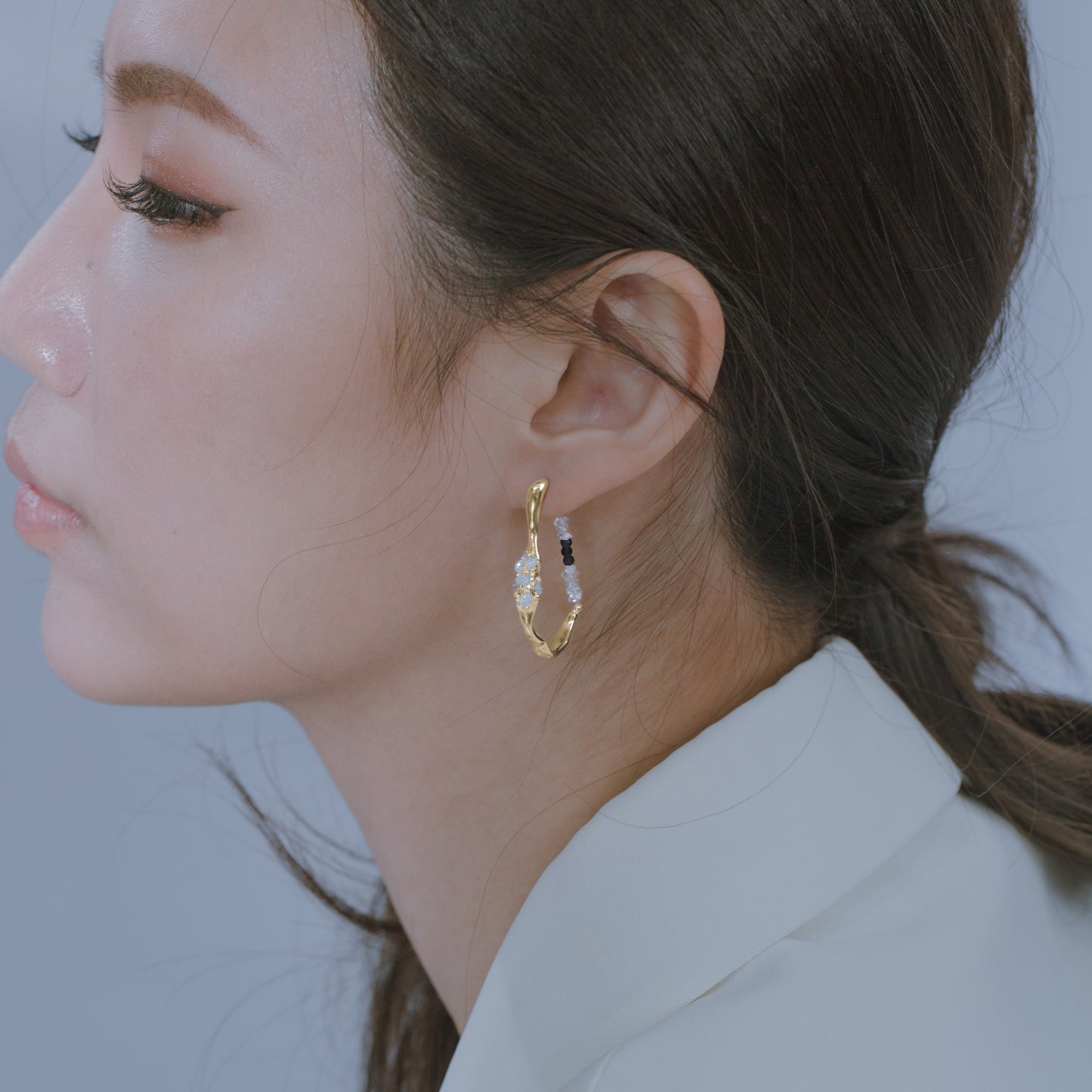 Space Ice - Herkimer Diamond Hoop Earrings (18K Gold Plated)