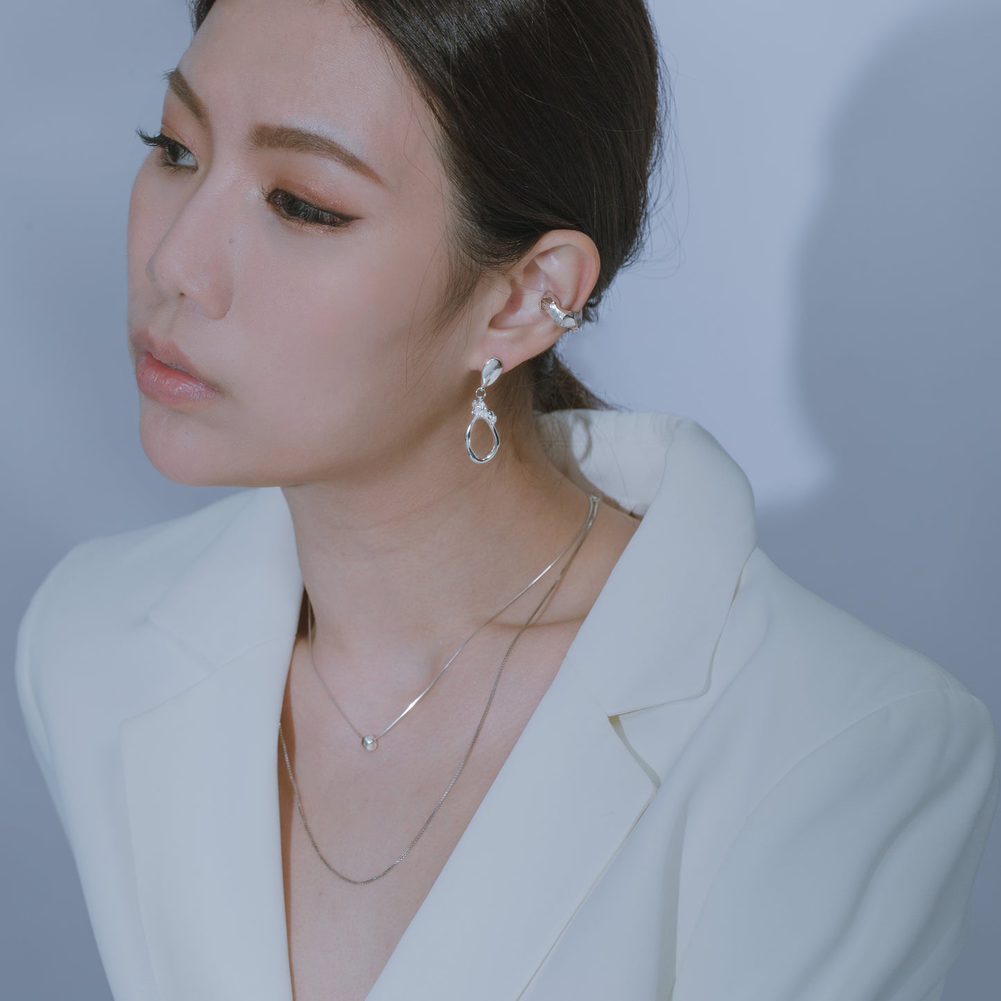 Space Ice - Herkimer Diamond Drop Earrings - S (Silver)