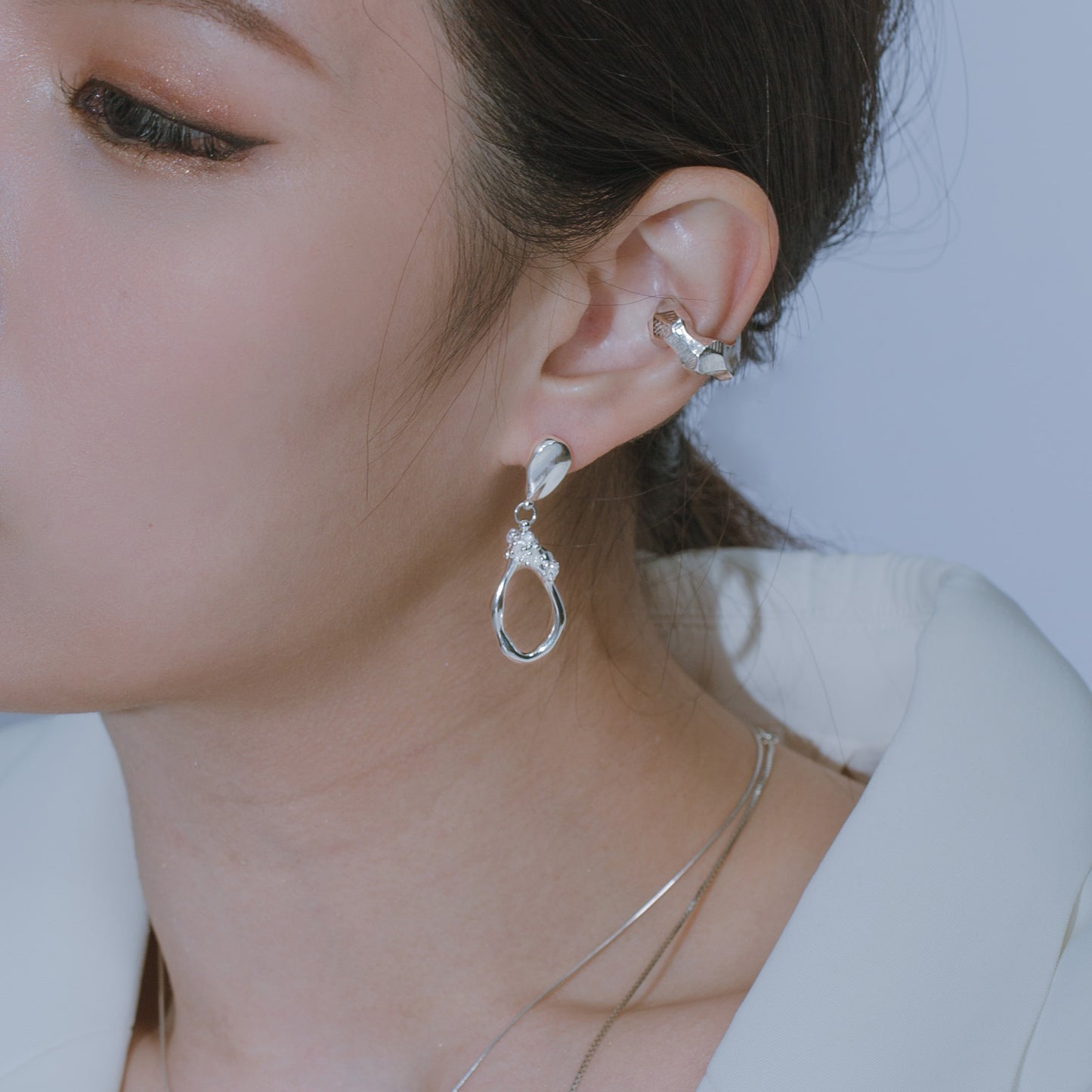 Space Ice - Herkimer Diamond Drop Earrings - S (Silver)