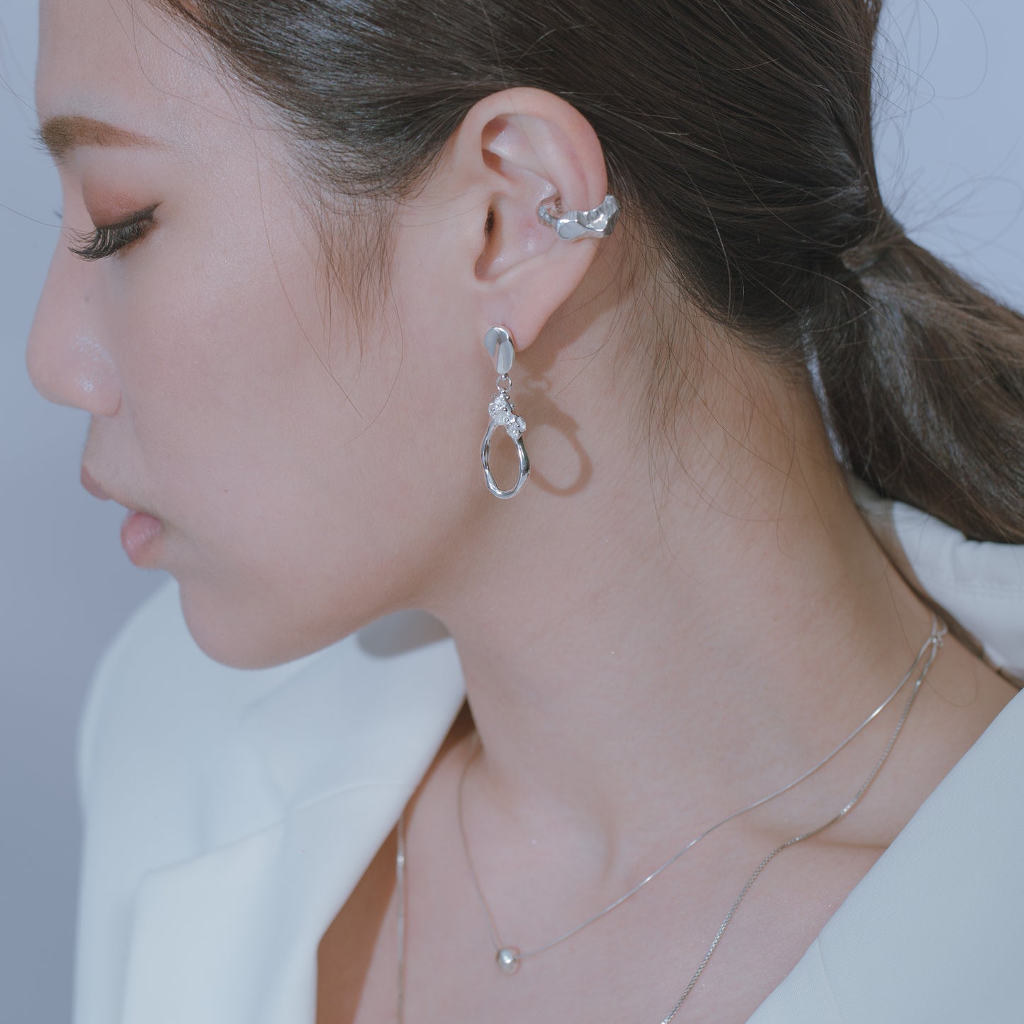 Space Ice - Herkimer Diamond Drop Earrings - S (Silver)