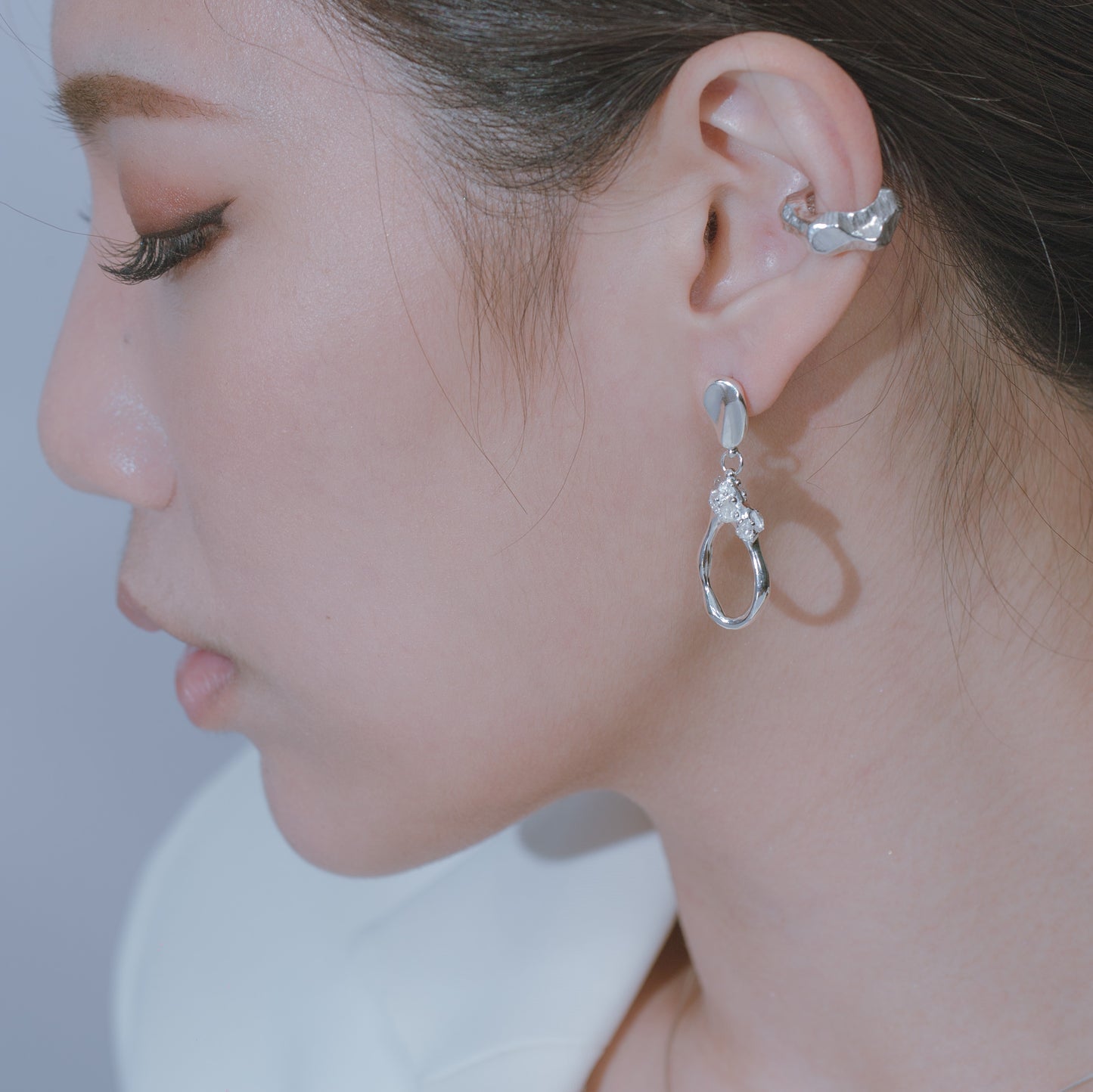 Space Ice - Herkimer Diamond Drop Earrings - S (Silver)