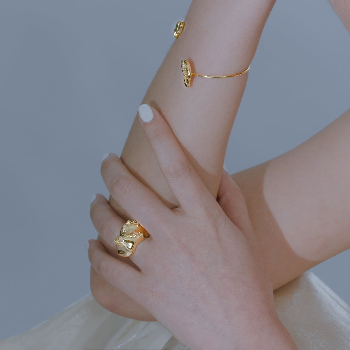 Space Ice - Herkimer Diamond Ring / Ear Cuff (18K Gold Plated)