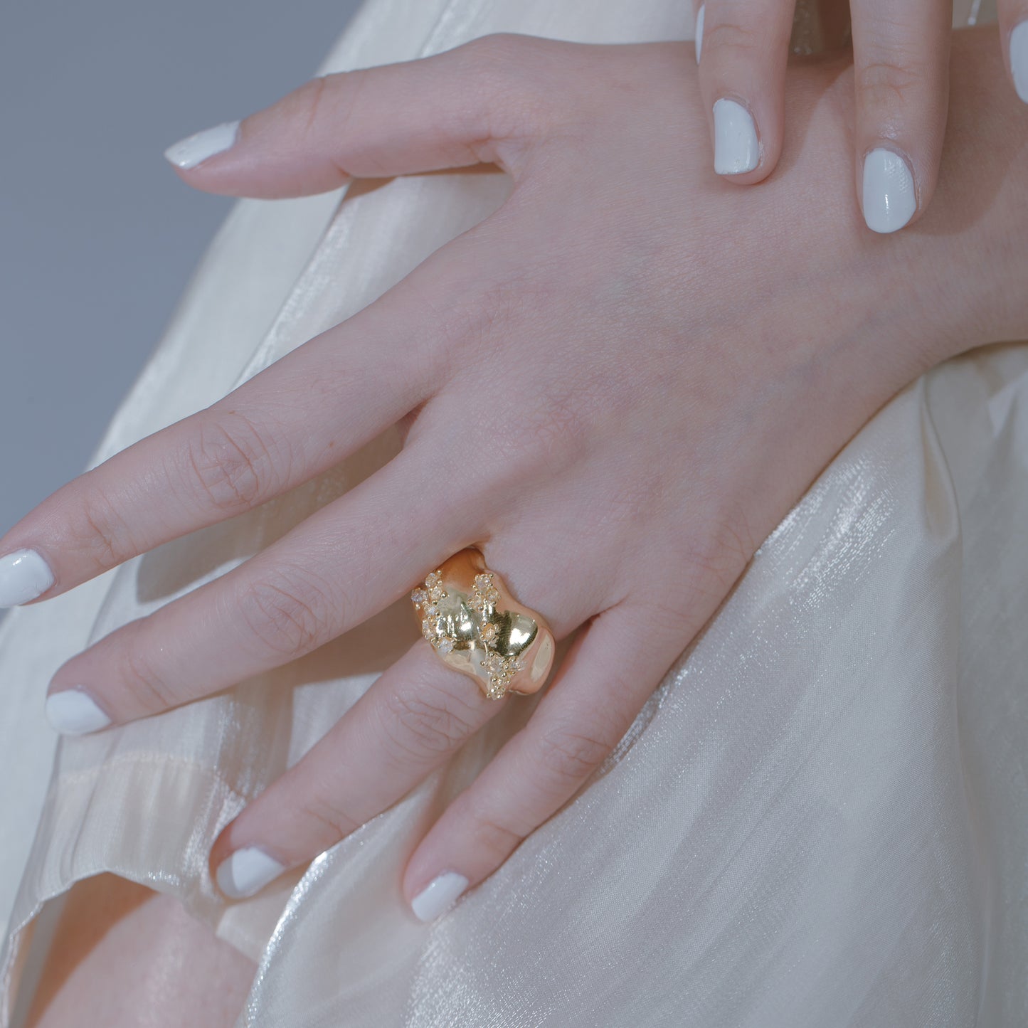 Space Ice - Herkimer Diamond Ring / Ear Cuff (18K Gold Plated)