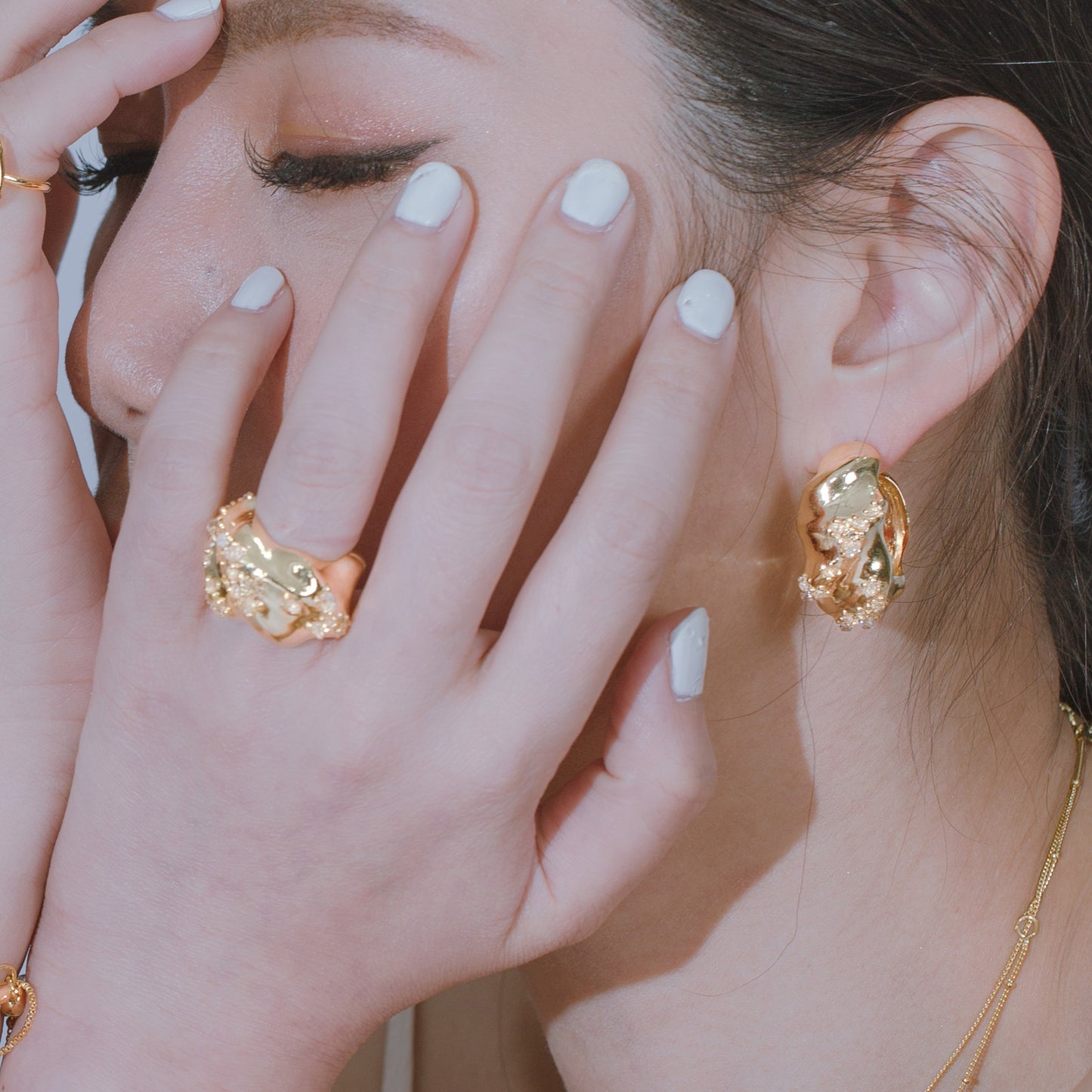 Space Ice - Herkimer Diamond Ring / Ear Cuff (18K Gold Plated)