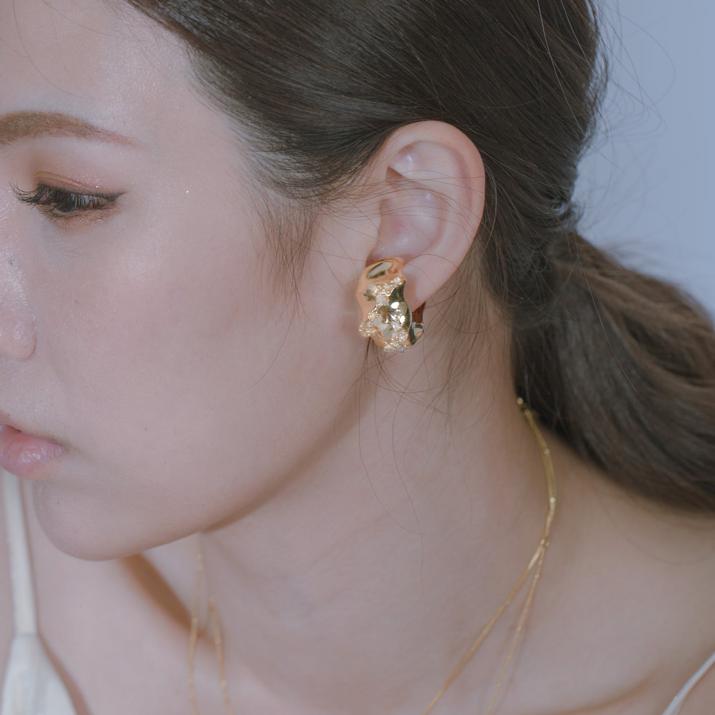 Space Ice - Herkimer Diamond Ring / Ear Cuff (18K Gold Plated)
