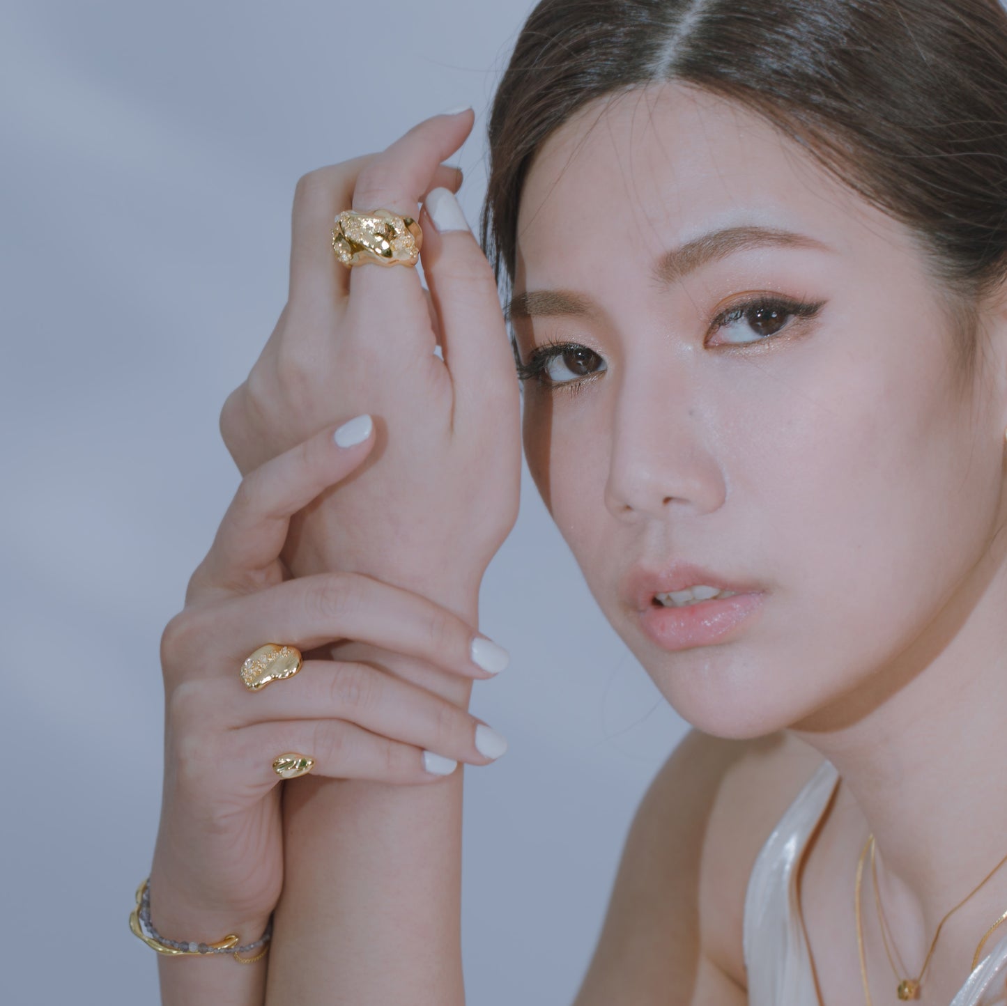 Space Ice - Herkimer Diamond Ring / Ear Cuff (18K Gold Plated)