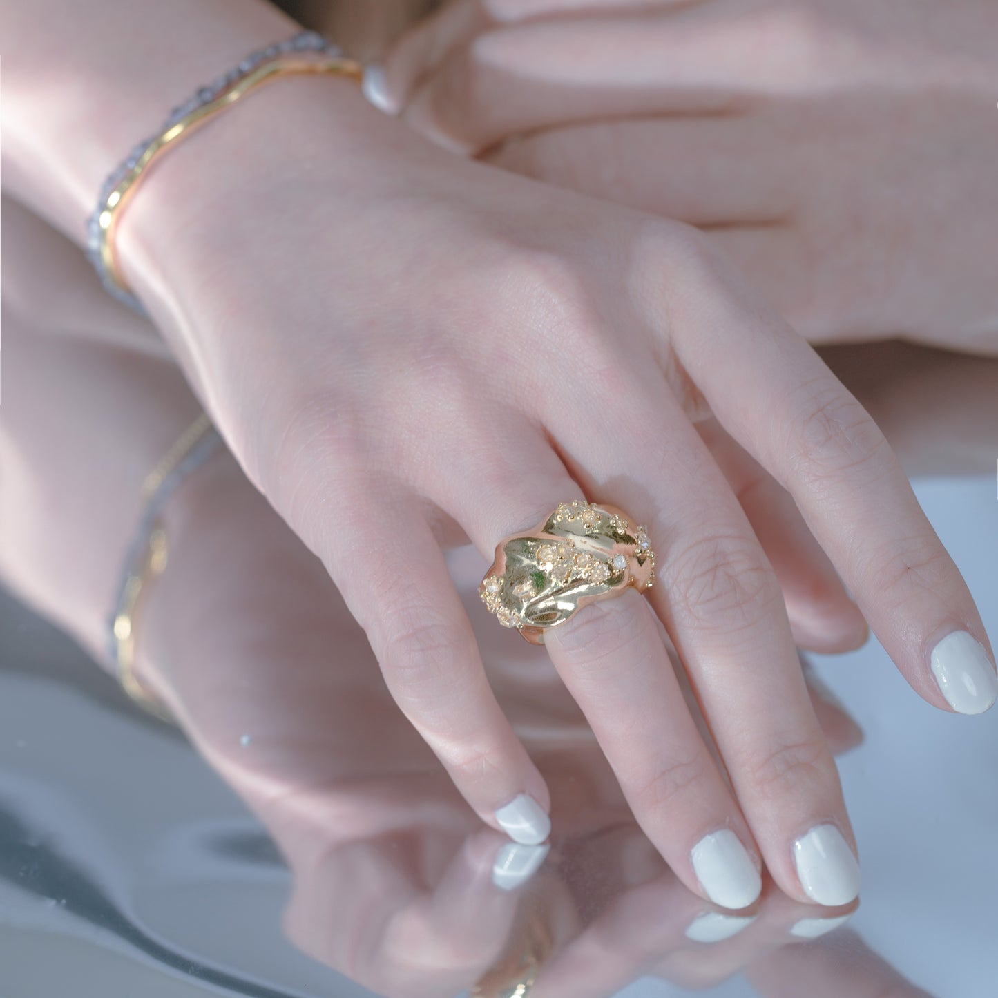 Space Ice - Herkimer Diamond Ring / Ear Cuff (18K Gold Plated)