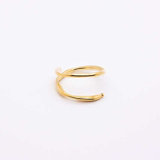 バブル ネビュラ ダブル サークル イヤー クリップ - 厚い 14K ゴールド メッキ