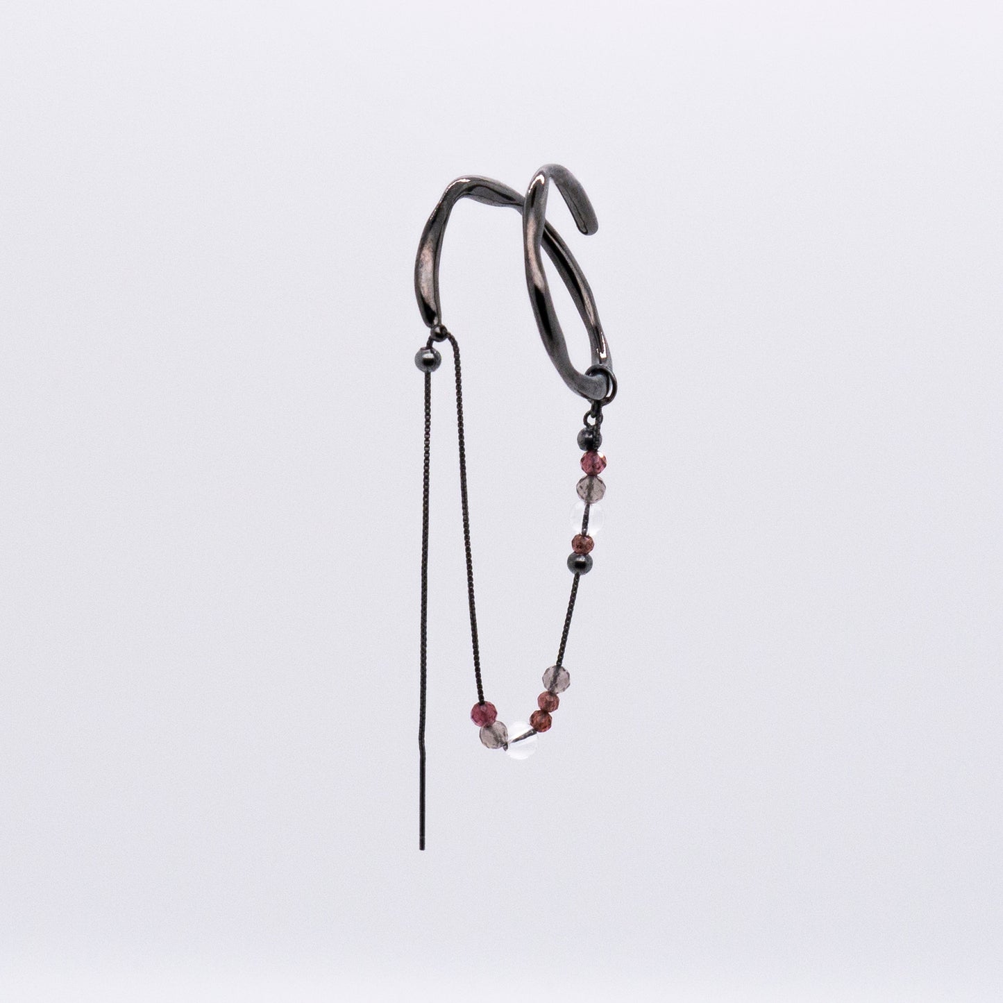 Bubble Nebula - Double Hoop Ear Cuff + Beading Threader Earring (Black)