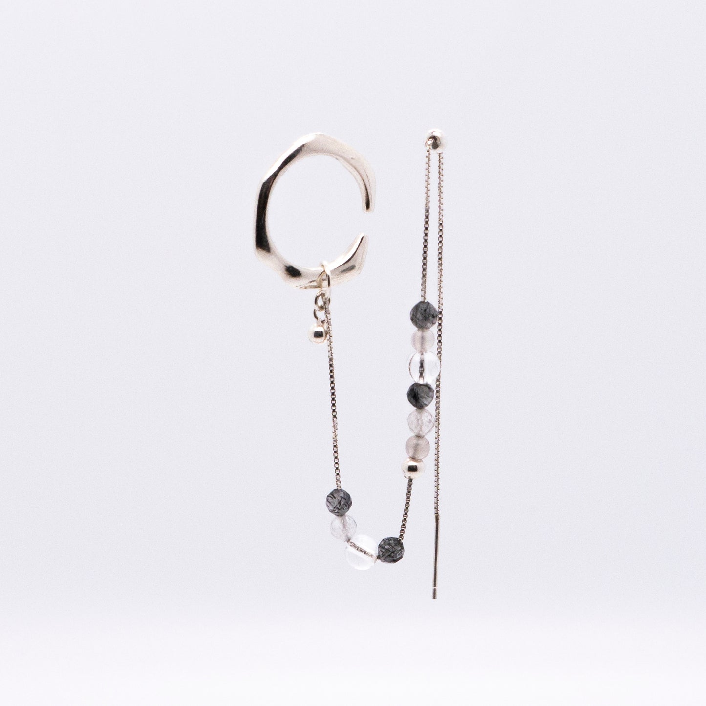 Bubble Nebula - Hoop Ear Cuff + Beading Threader Earring (Silver)