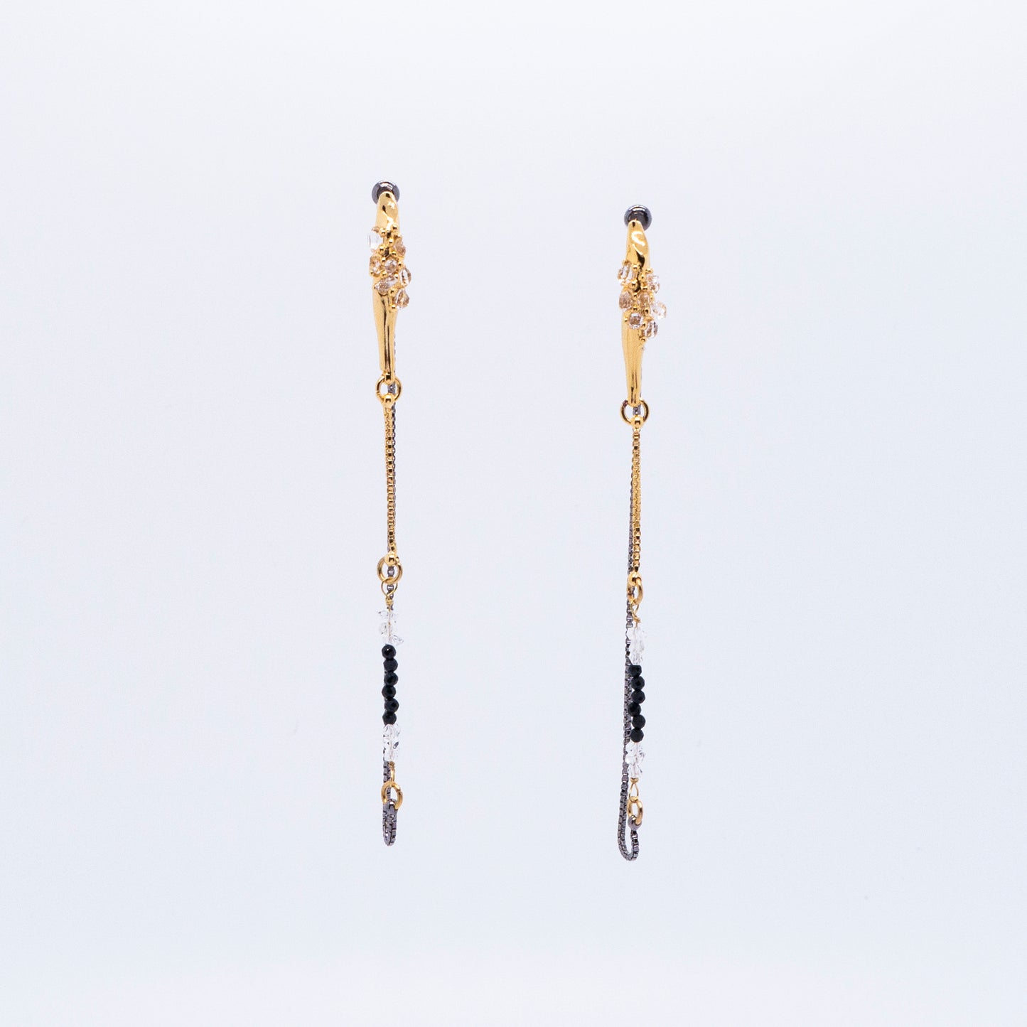 Space Ice - Herkimer Diamond Chain Earrings (Black & 18K Gold Plated)