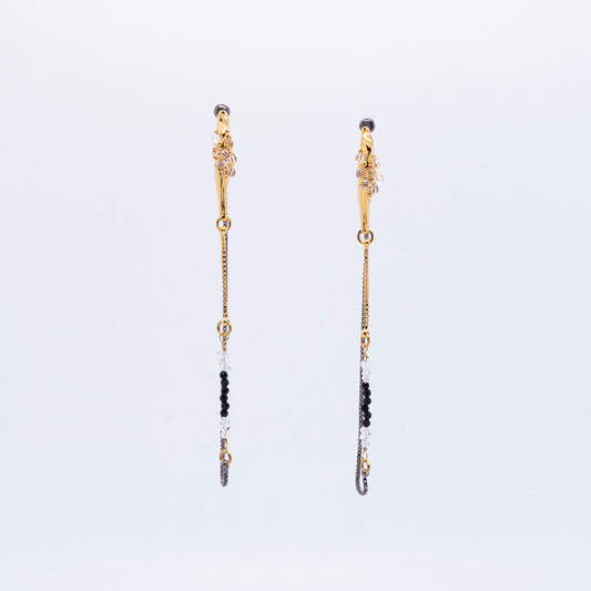 Space Ice - Herkimer Diamond Chain Earrings (Black & 18K Gold Plated)