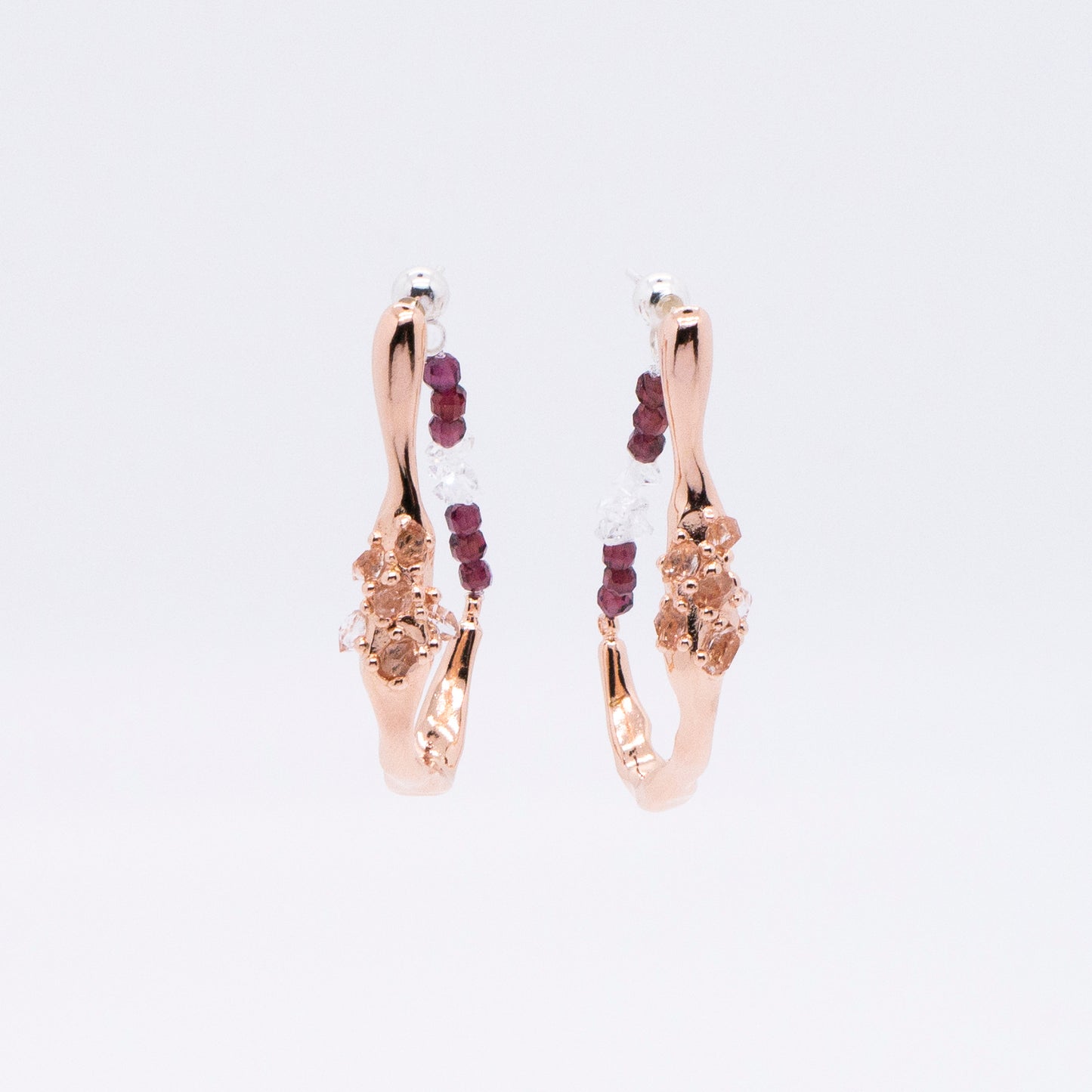 Space Ice - Magenta Mist - Herkimer Diamond Hoop Earrings (Rose Gold Plated)