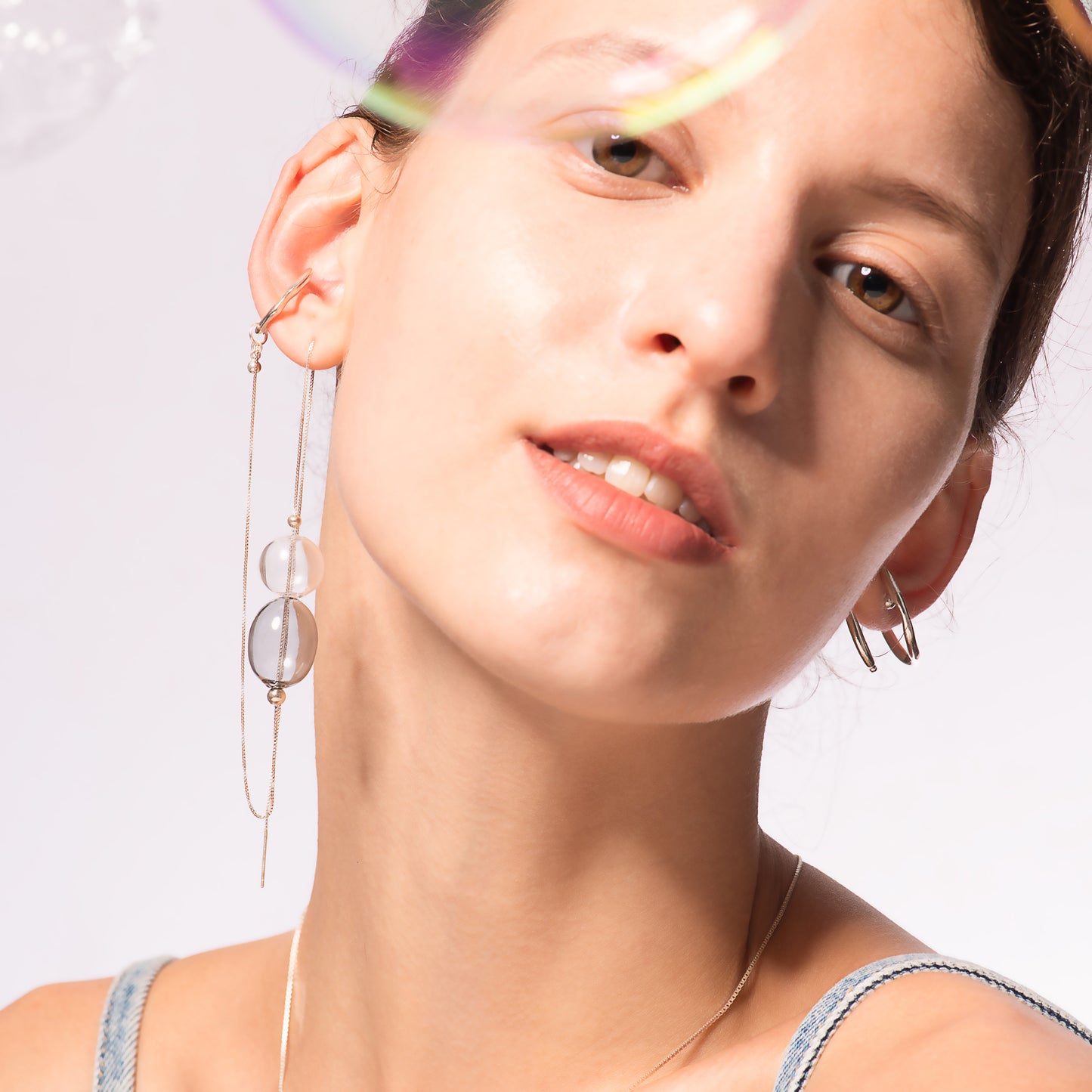Bubble Nebula - Hoop Ear Cuff + Bubble Threader Earring (Silver)