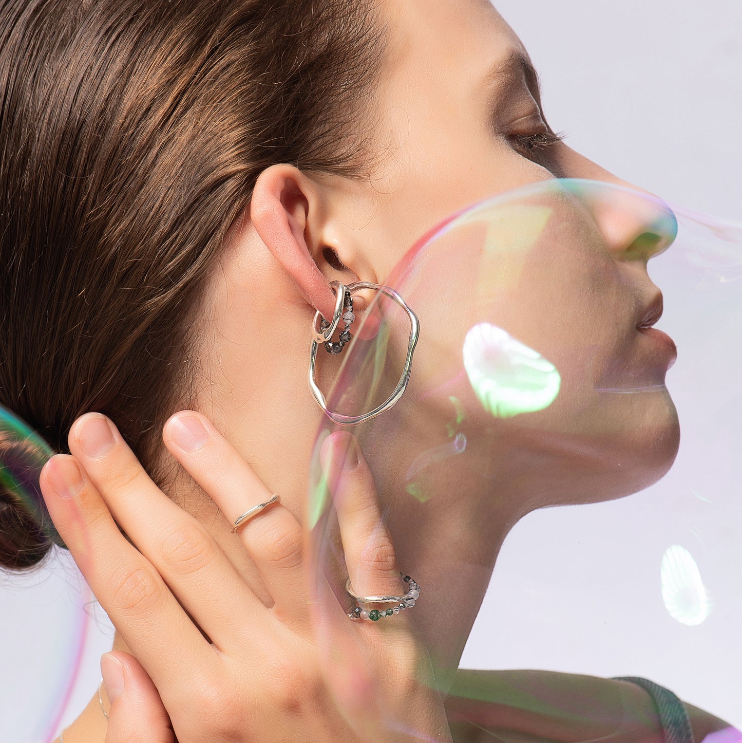 Bubble Nebula - Beading Hoop Ear Cuff (Silver)