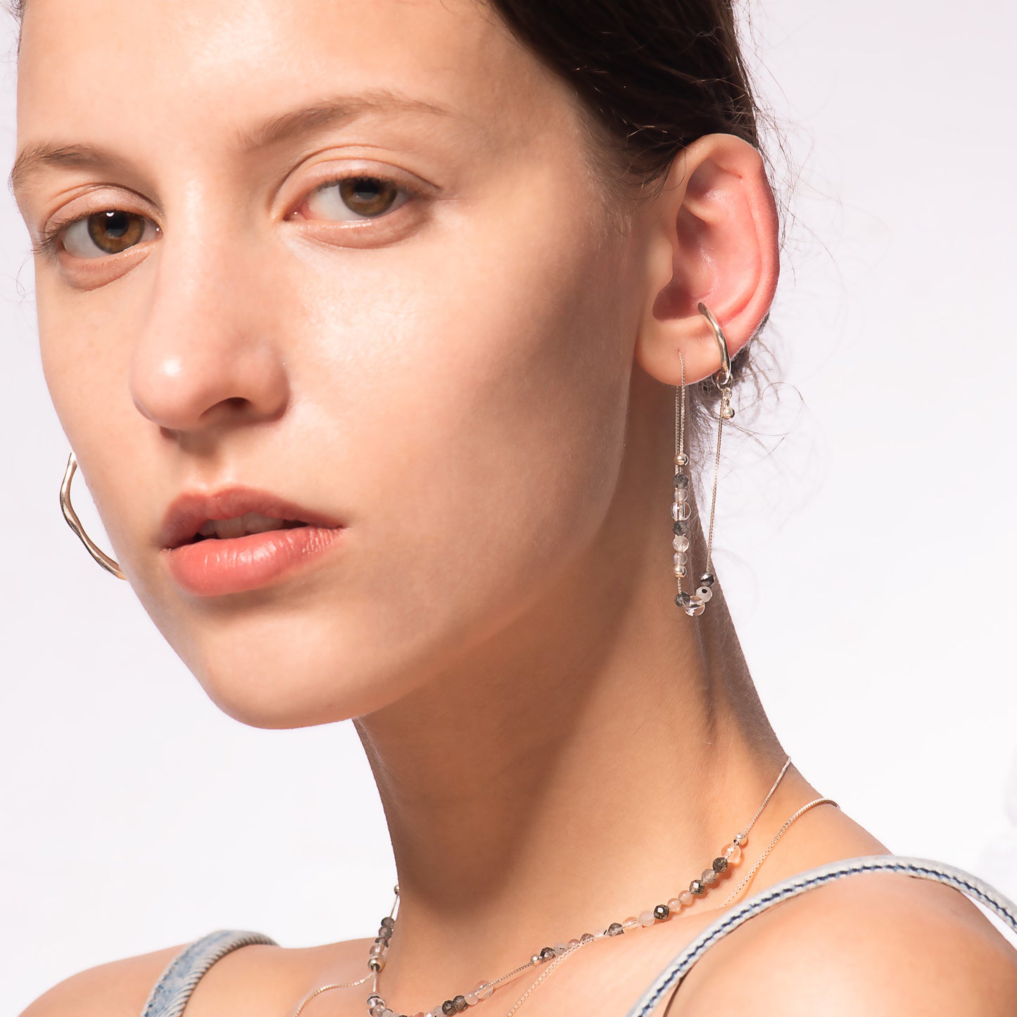 Bubble Nebula - Hoop Ear Cuff + Beading Threader Earring (Silver)