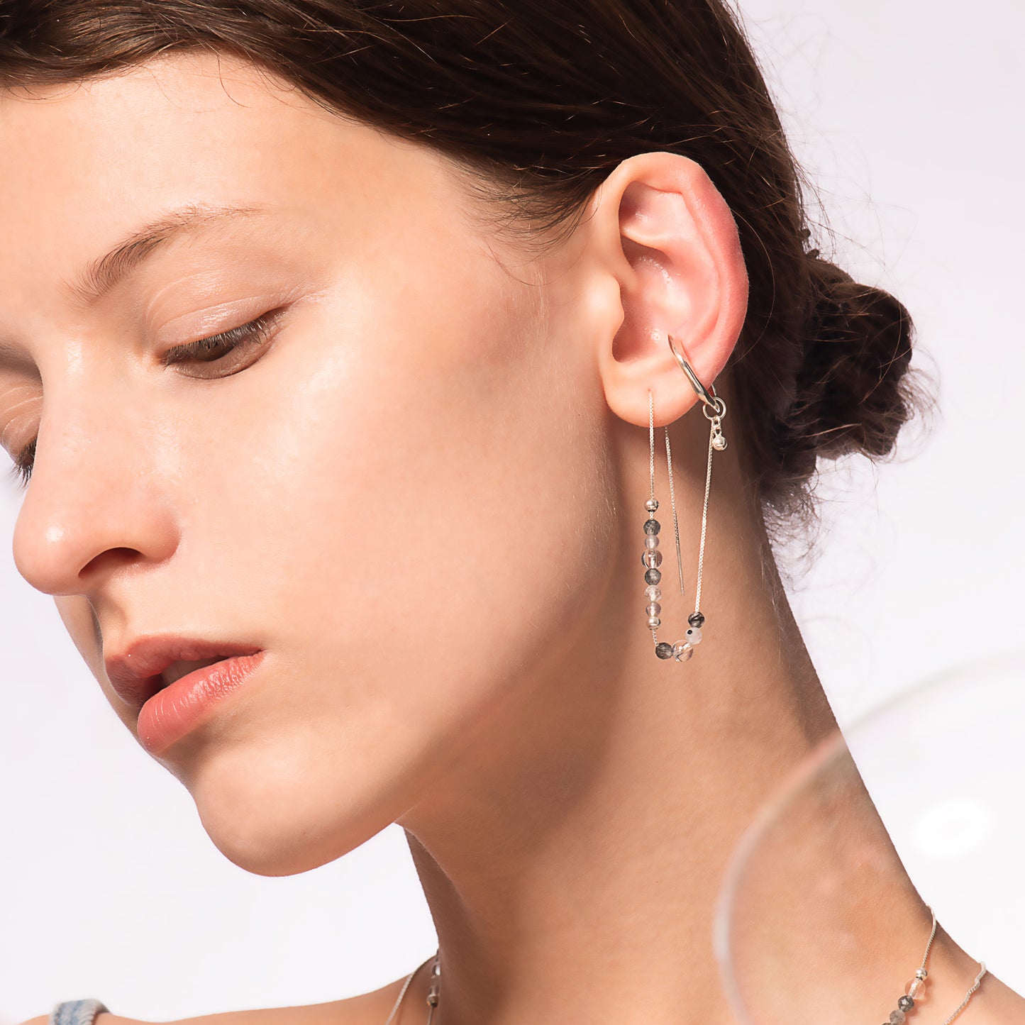 Bubble Nebula - Hoop Ear Cuff + Beading Threader Earring (Silver)
