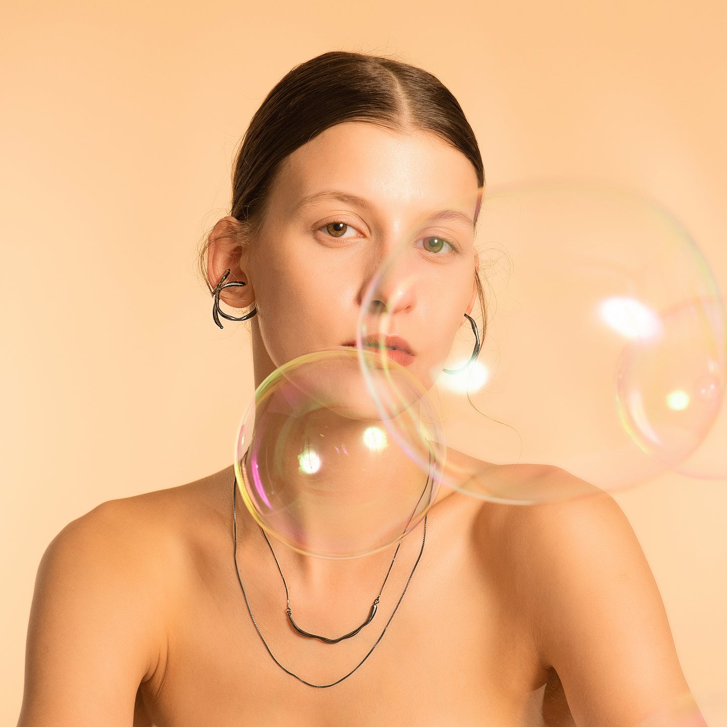 Bubble Nebula - Double Hoop Ear Cuff (Black Gold Plated)