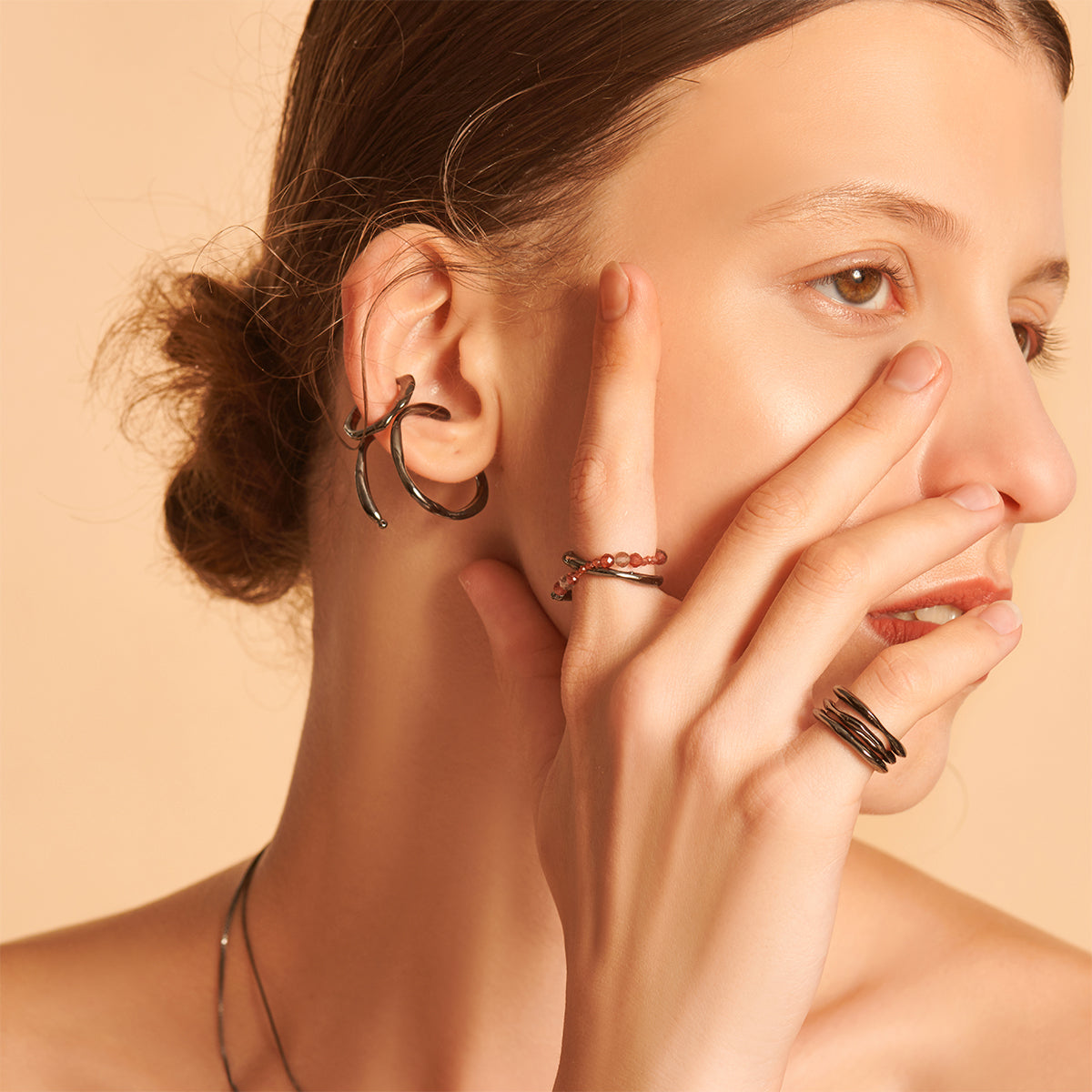 Bubble Nebula - Double Hoop Ear Cuff (Black Gold Plated)