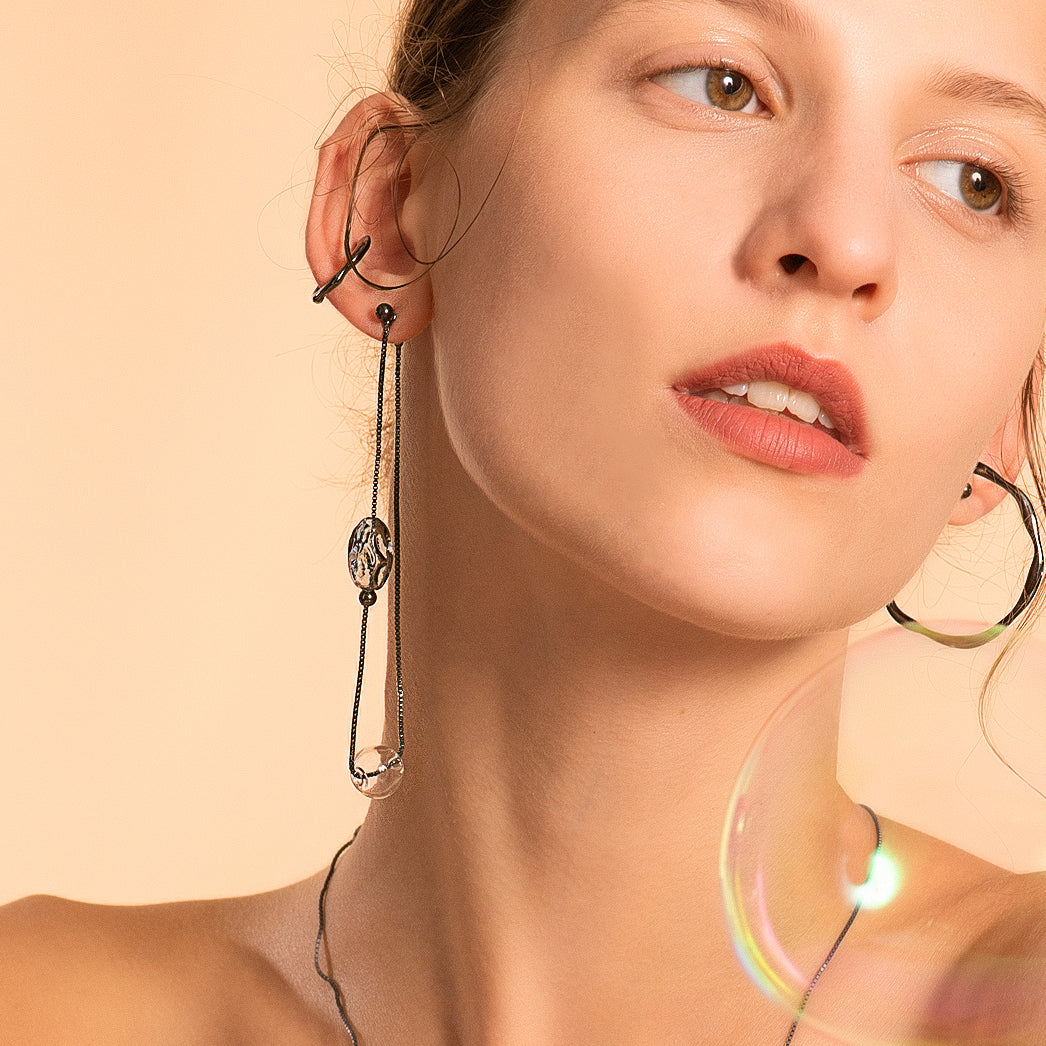 Bubble Nebula - Floating Bubbles Drop Single Earring (Black)