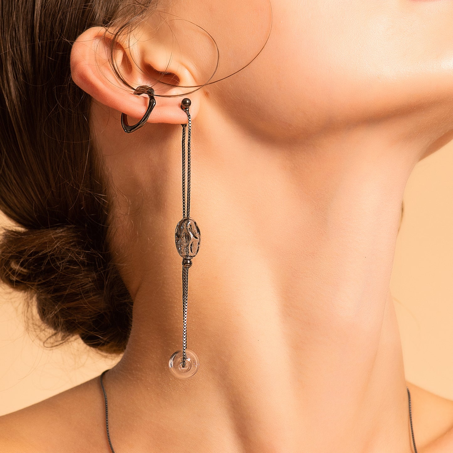 Bubble Nebula - Floating Bubbles Drop Single Earring (Black)