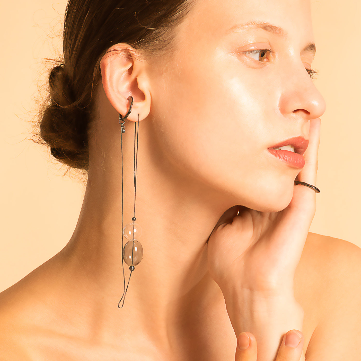 Bubble Nebula - Hoop Ear Cuff + Bubble Threader Earring (Black)