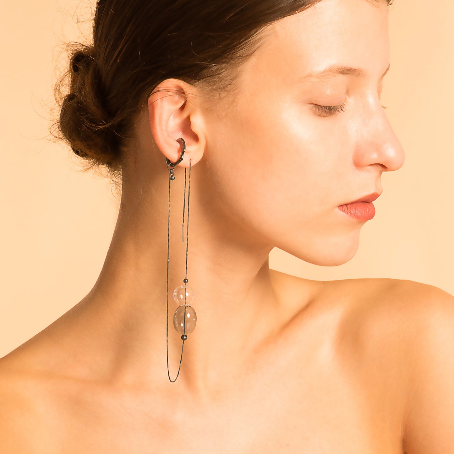Bubble Nebula - Hoop Ear Cuff + Bubble Threader Earring (Black)