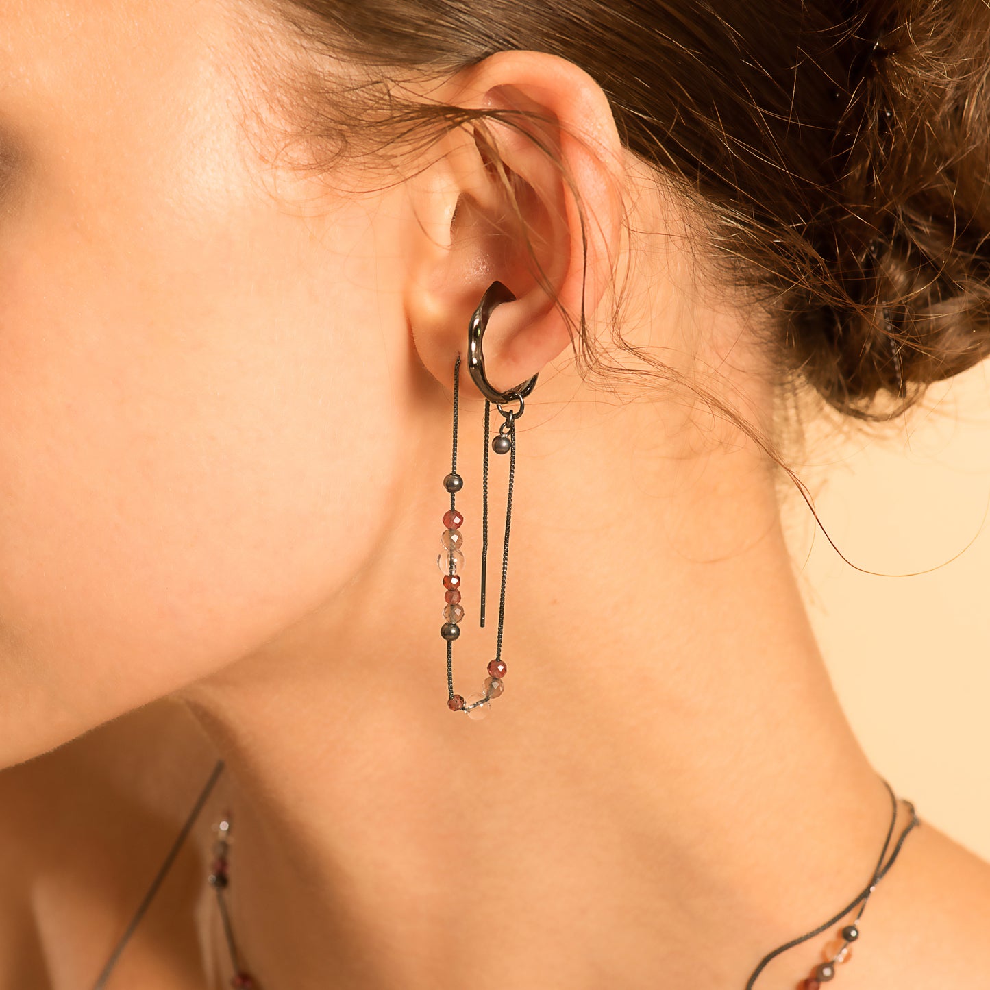 Bubble Nebula - Hoop Ear Cuff + Beading Threader Earring (Black)