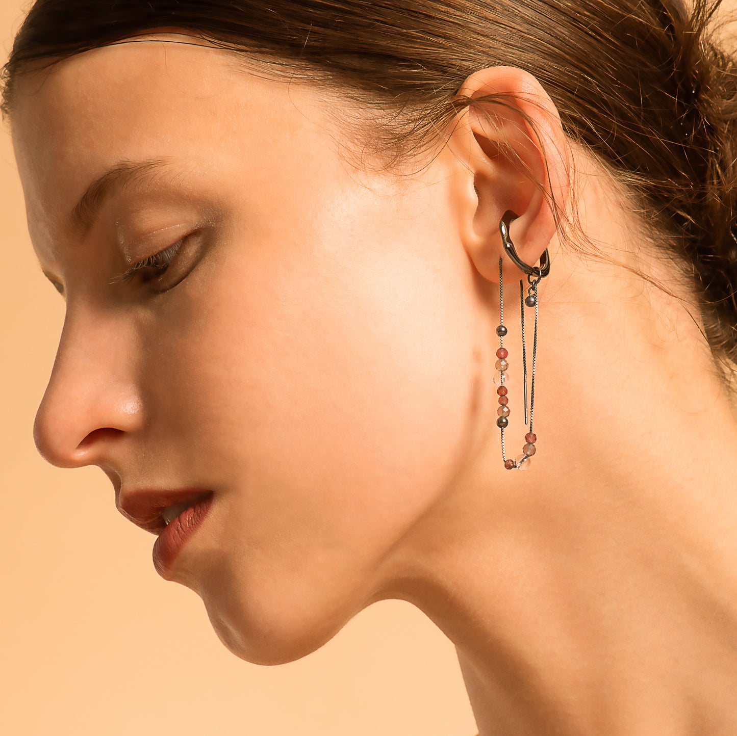 Bubble Nebula - Hoop Ear Cuff + Beading Threader Earring (Black)