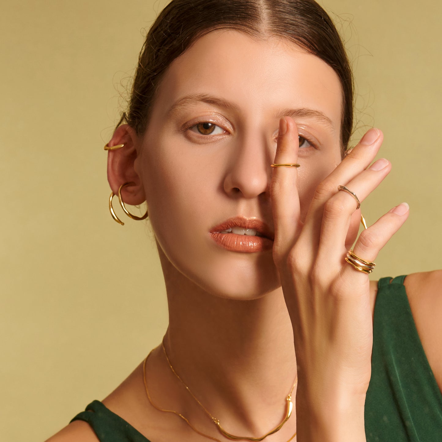 Bubble Nebula - Double Hoop Ear Cuff (14K Gold Plated)
