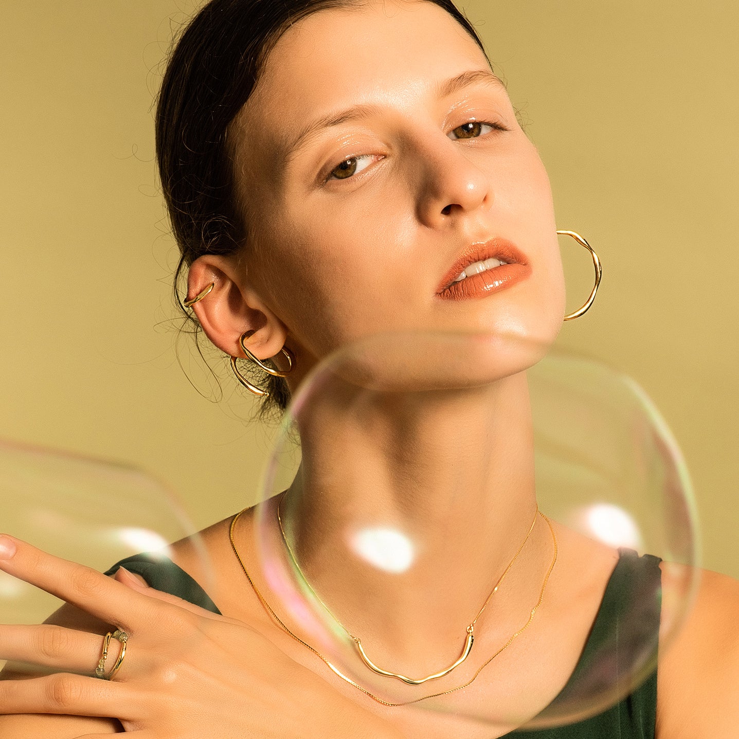 Bubble Nebula - Double Hoop Ear Cuff (14K Gold Plated)