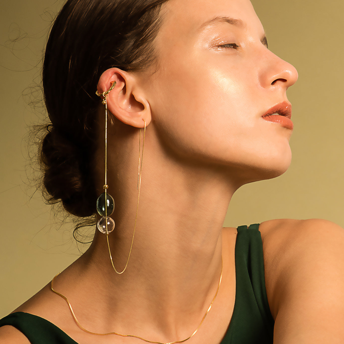 Bubble Nebula - Hoop Ear Cuff + Bubble Threader Earring (Gold Plated)