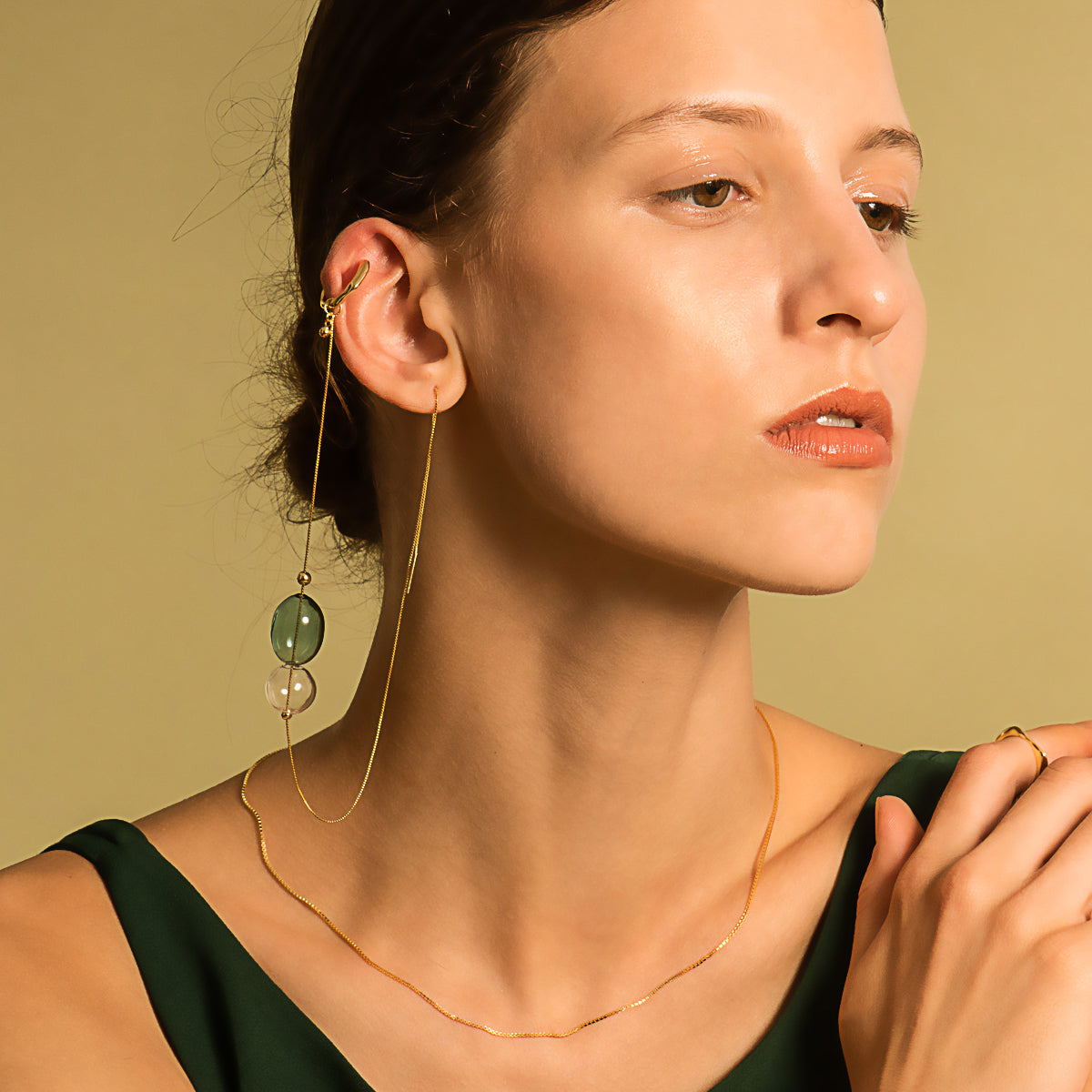Bubble Nebula - Hoop Ear Cuff + Bubble Threader Earring (Gold Plated)