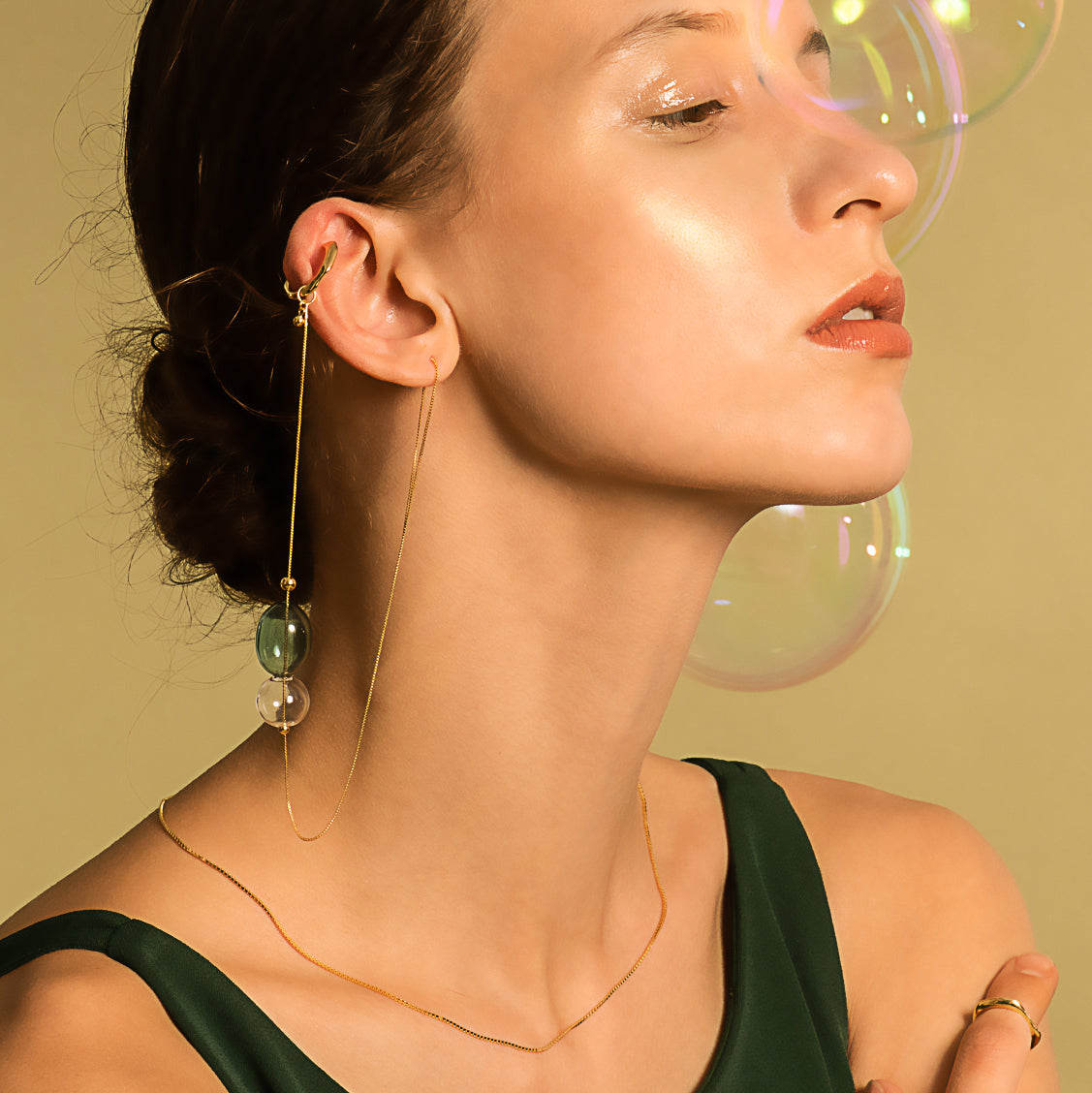 Bubble Nebula - Hoop Ear Cuff + Bubble Threader Earring (Gold Plated)