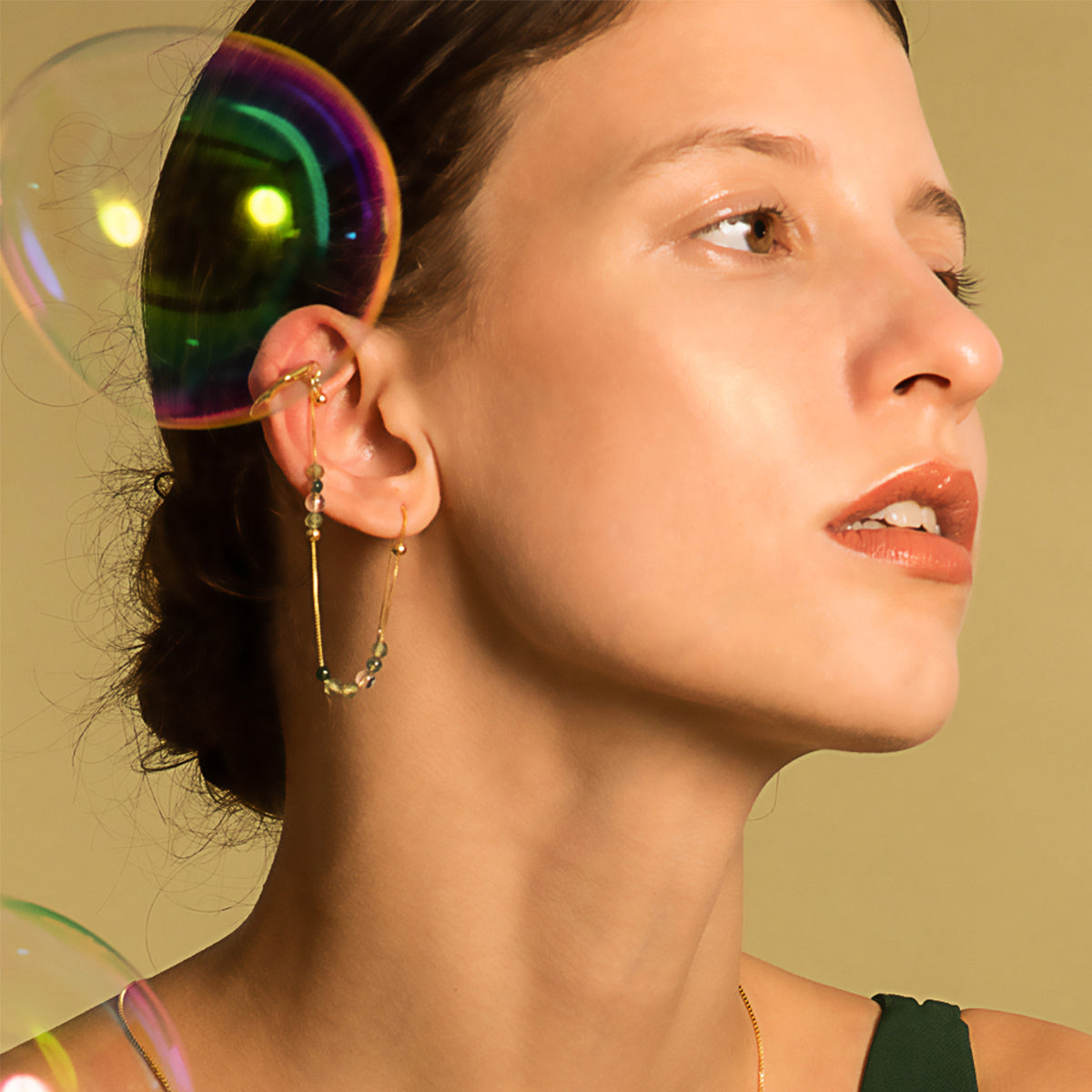 Bubble Nebula - Hoop Ear Cuff + Beading Threader Earring (Gold Plated)