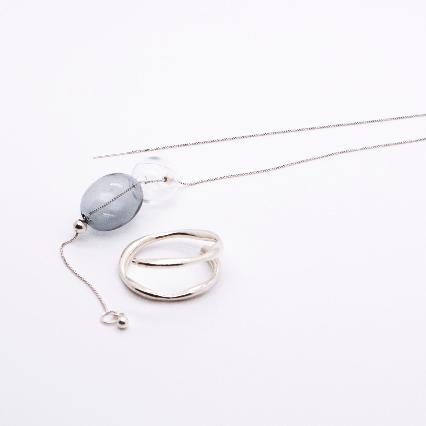 Bubble Nebula-Double Hoop Ear Cuff+Bubble Threader Earring (Silver)
