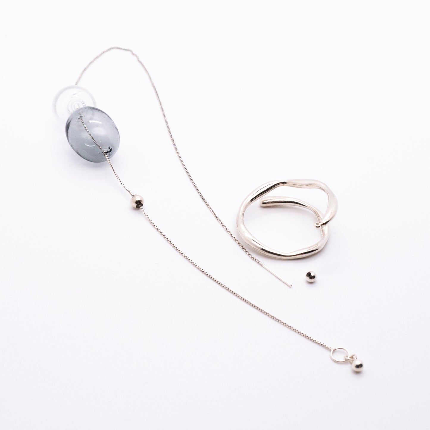 Bubble Nebula-Double Hoop Ear Cuff+Bubble Threader Earring (Silver)