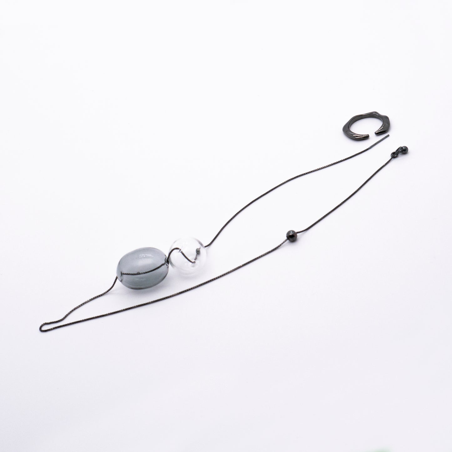 Bubble Nebula - Hoop Ear Cuff + Bubble Threader Earring (Black)