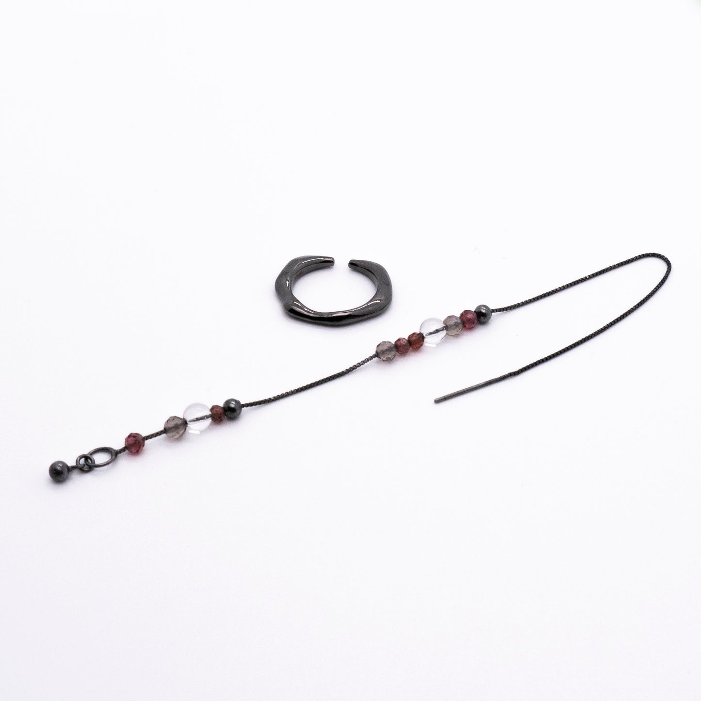 Bubble Nebula - Hoop Ear Cuff + Beading Threader Earring (Black)