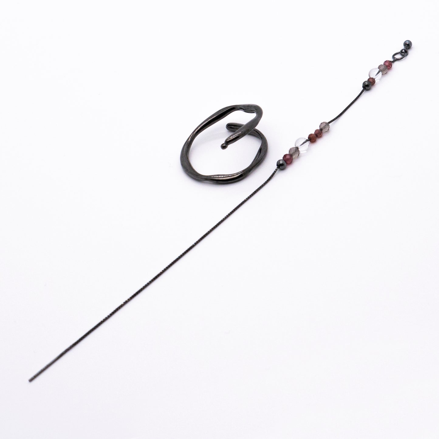 Bubble Nebula - Double Hoop Ear Cuff + Beading Threader Earring (Black)