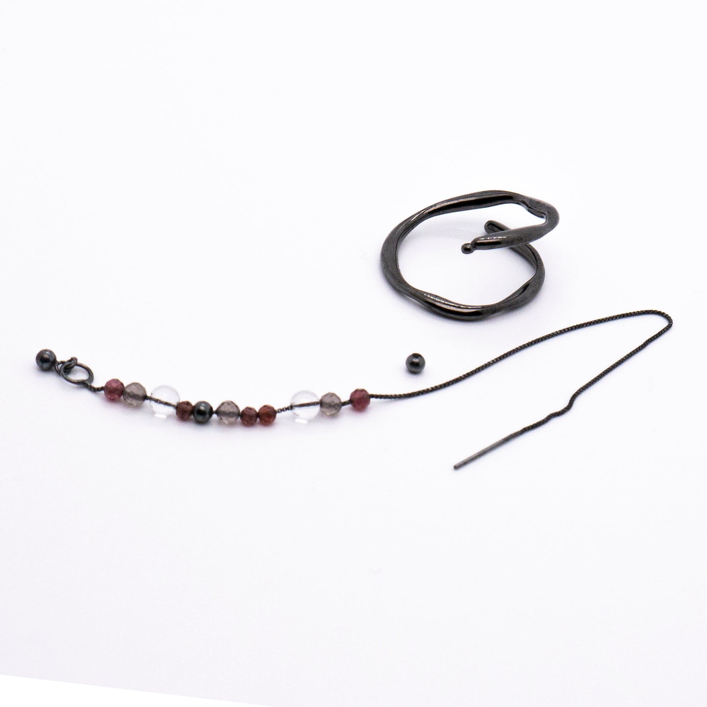 Bubble Nebula - Double Hoop Ear Cuff + Beading Threader Earring (Black)