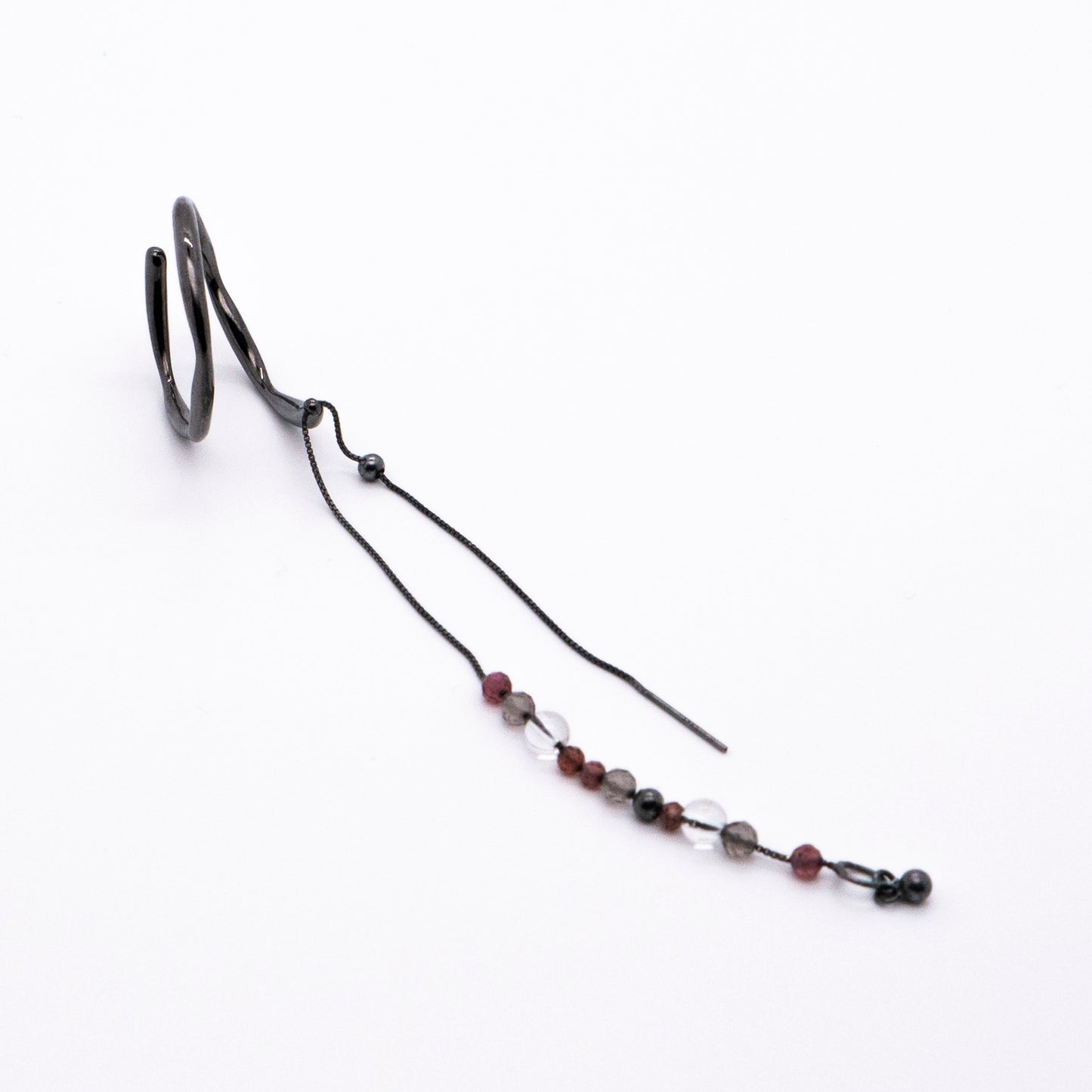 Bubble Nebula - Double Hoop Ear Cuff + Beading Threader Earring (Black)