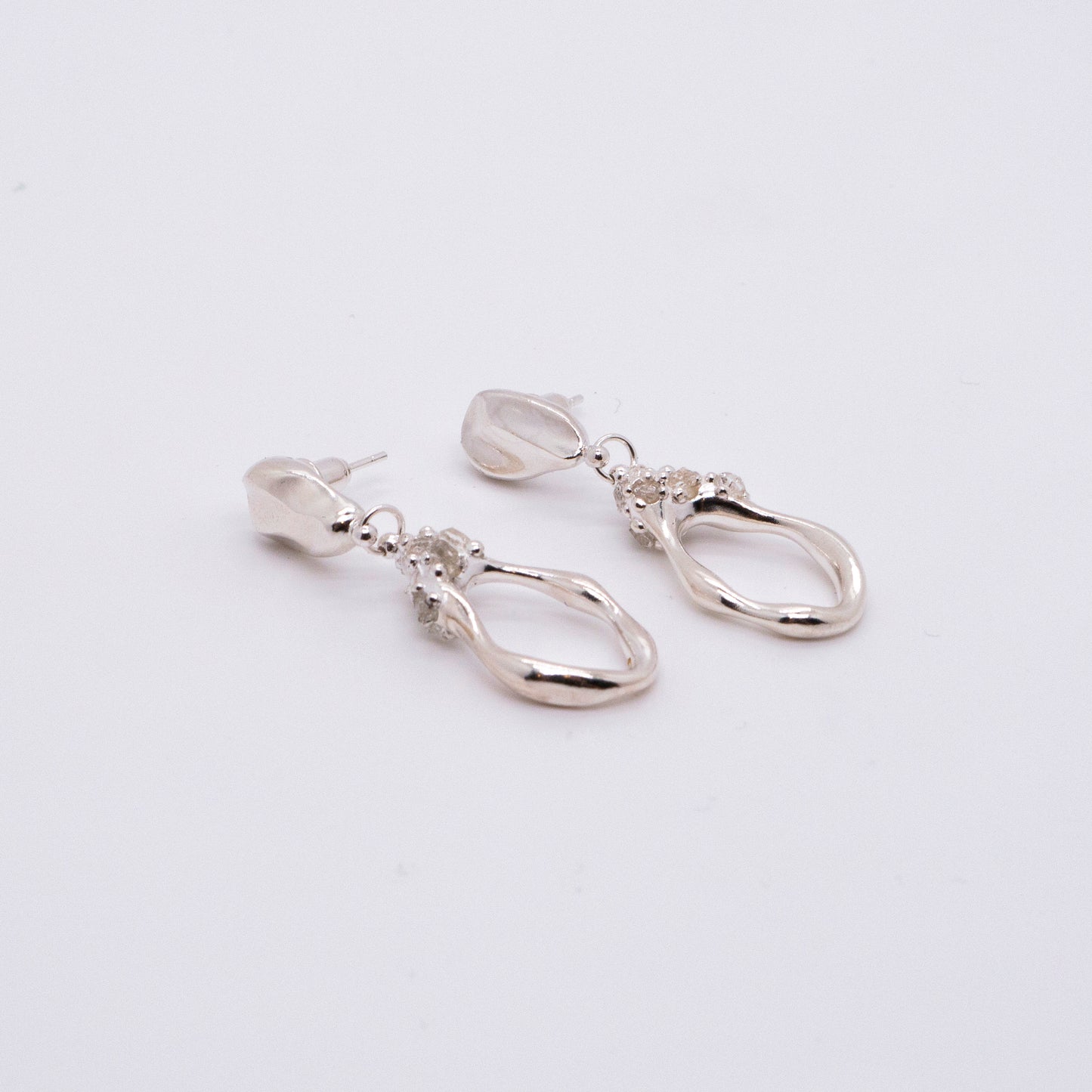 Space Ice - Herkimer Diamond Drop Earrings - S (Silver)
