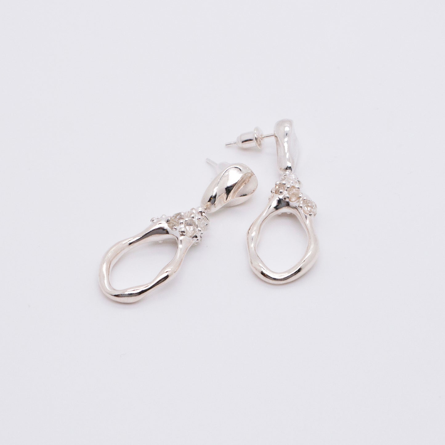 Space Ice - Herkimer Diamond Drop Earrings - S (Silver)