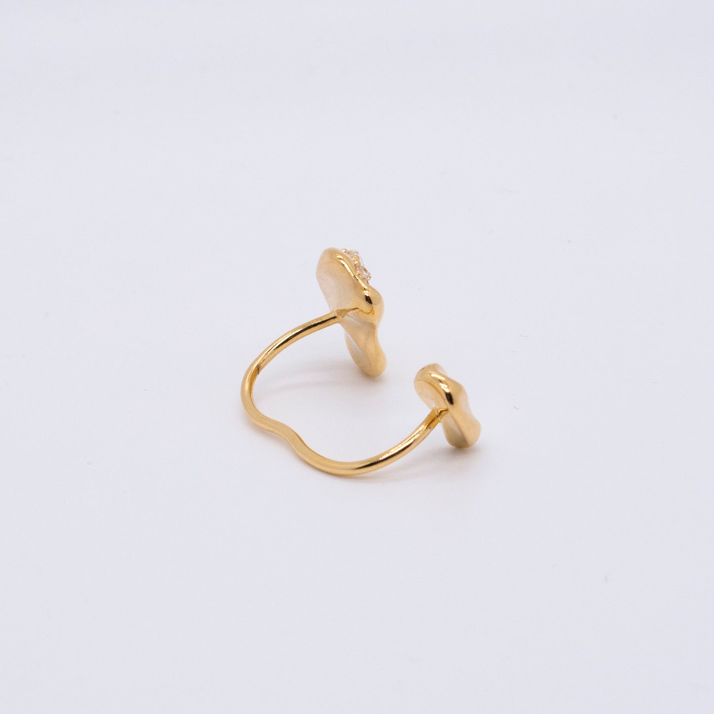 コズミック アイス クリスタル リップル オープン ダブル フィンガー リング - 厚い 18K ゴールド メッキ