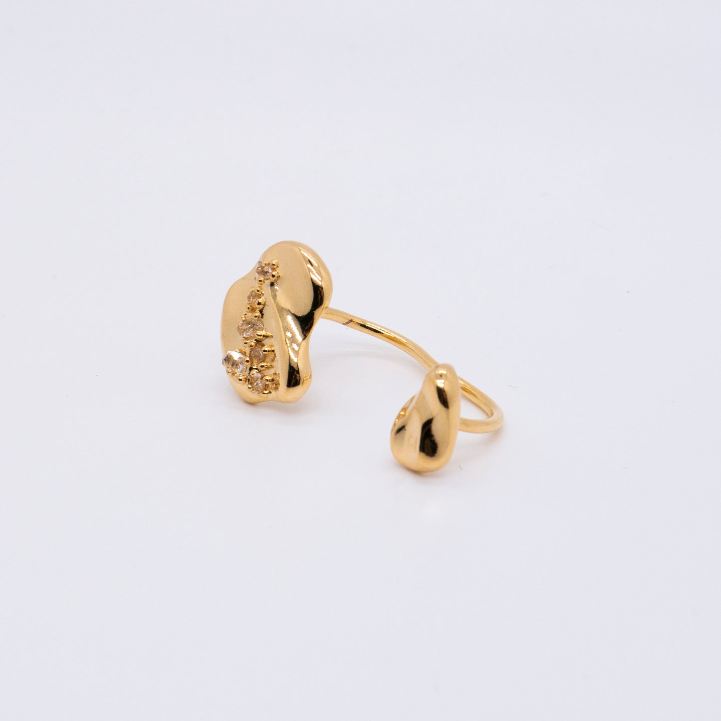 コズミック アイス クリスタル リップル オープン ダブル フィンガー リング - 厚い 18K ゴールド メッキ