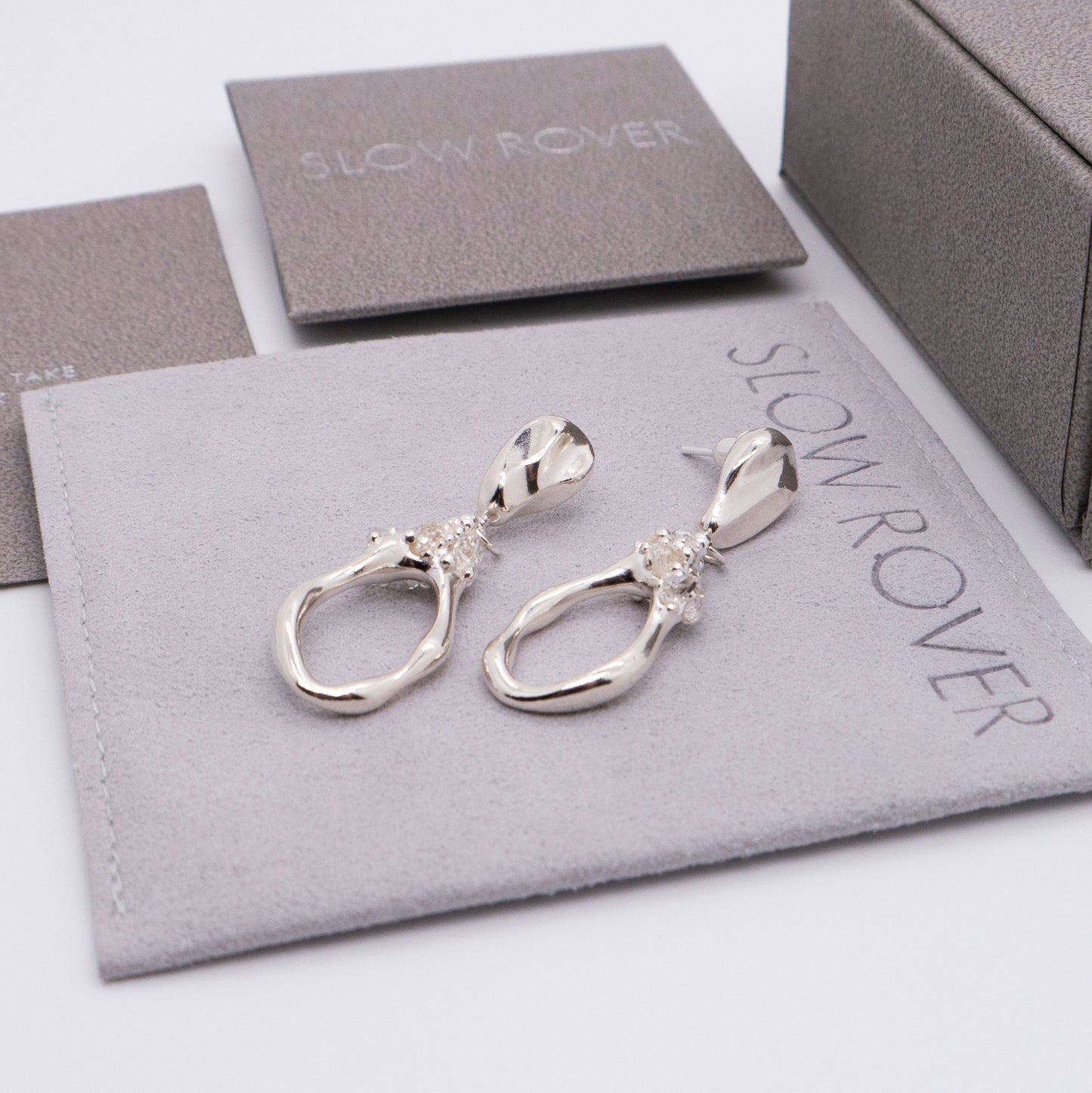 Space Ice - Herkimer Diamond Drop Earrings - S (Silver)